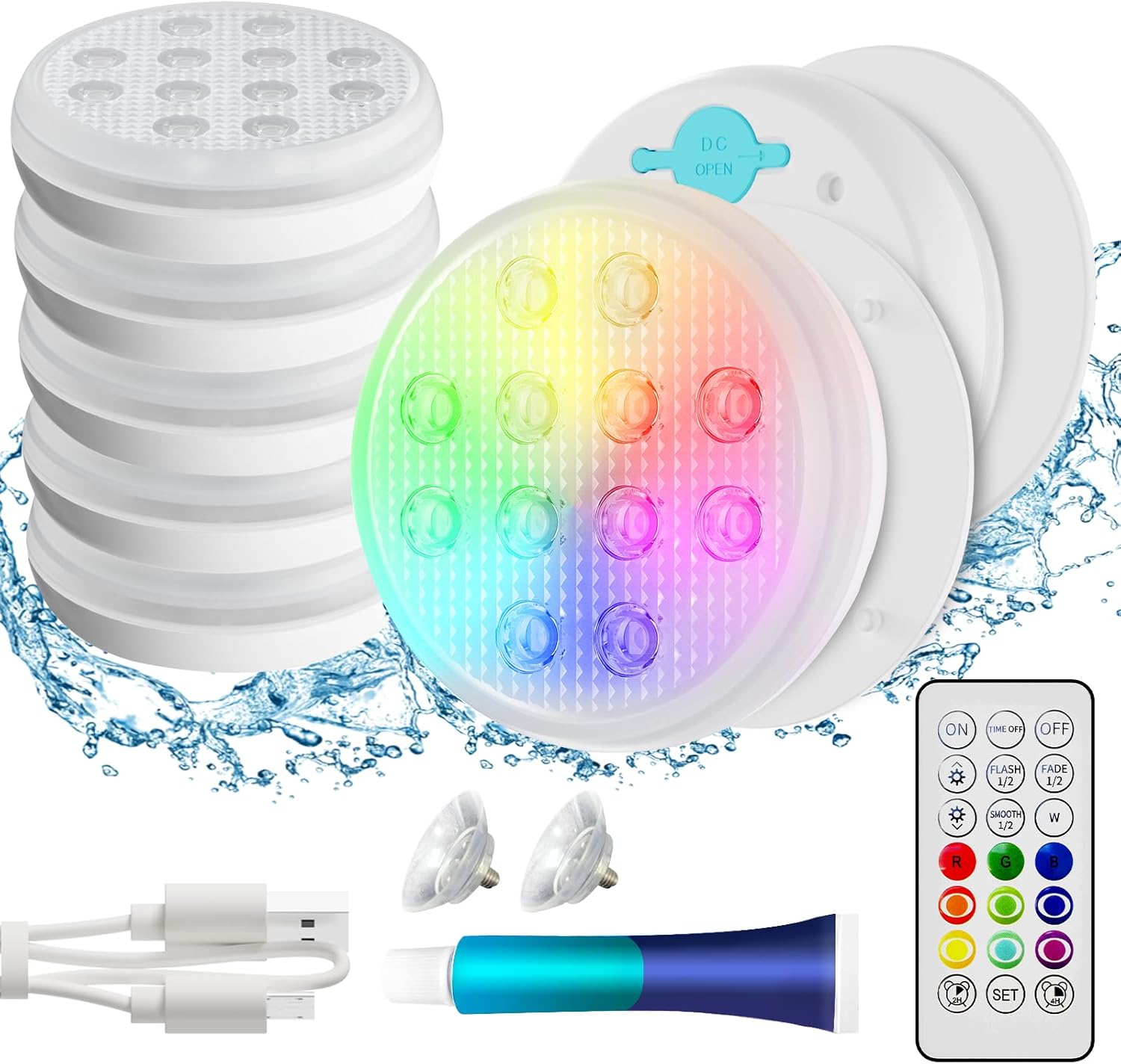 Pool-Lichter, wiederaufladbar, tauchfähige LED-Leuchten, IP68 wasserdichte Unterwasser-Lichter, 16 Farbwechsel, schwimmende Lichter mit Fernbedienung, Magneten, Saugnäpfen für Badewanne, Teich,