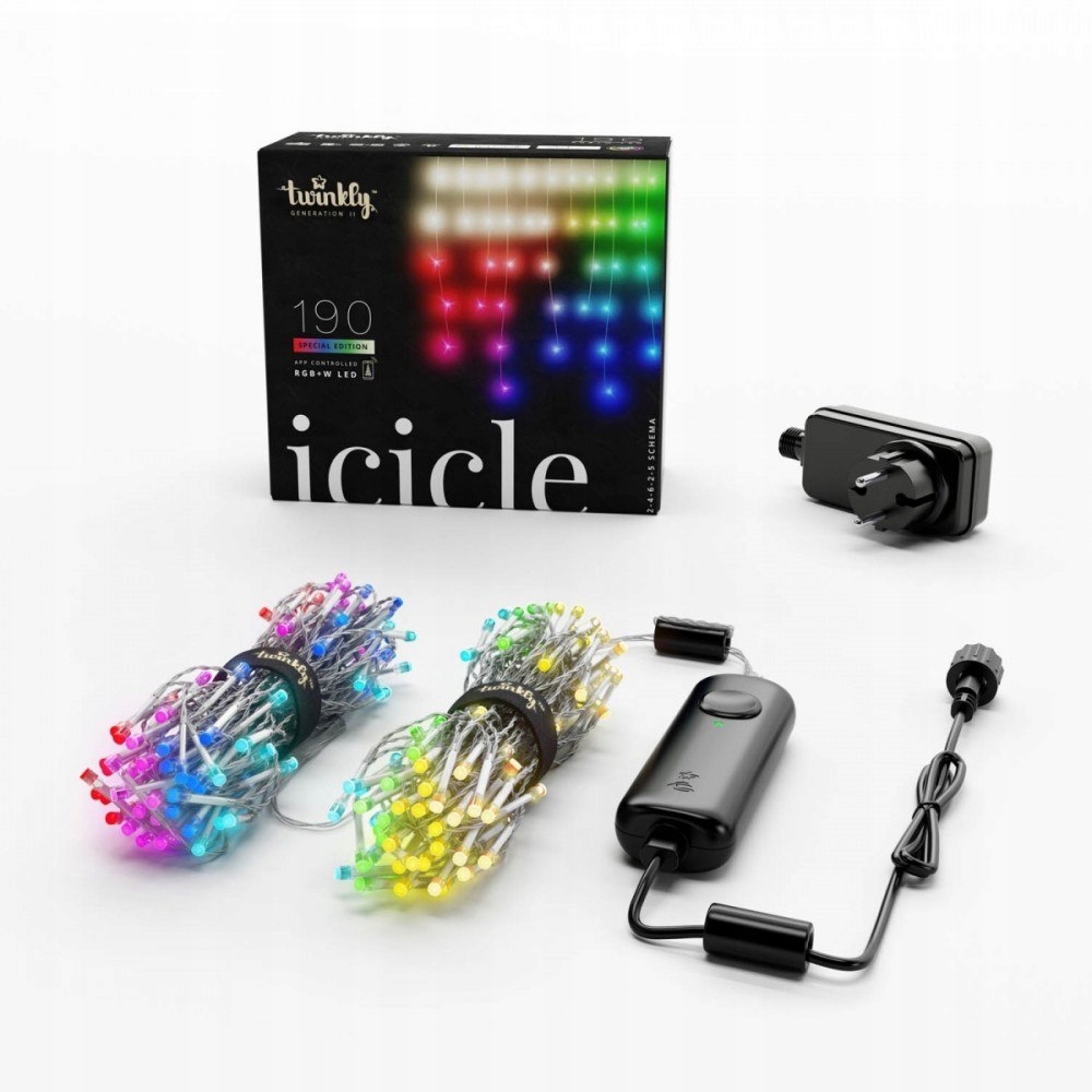 Inteligentne lampki sople Icicle 190 RGBW LED, 5x0,5 m, IP44, przezroczysty