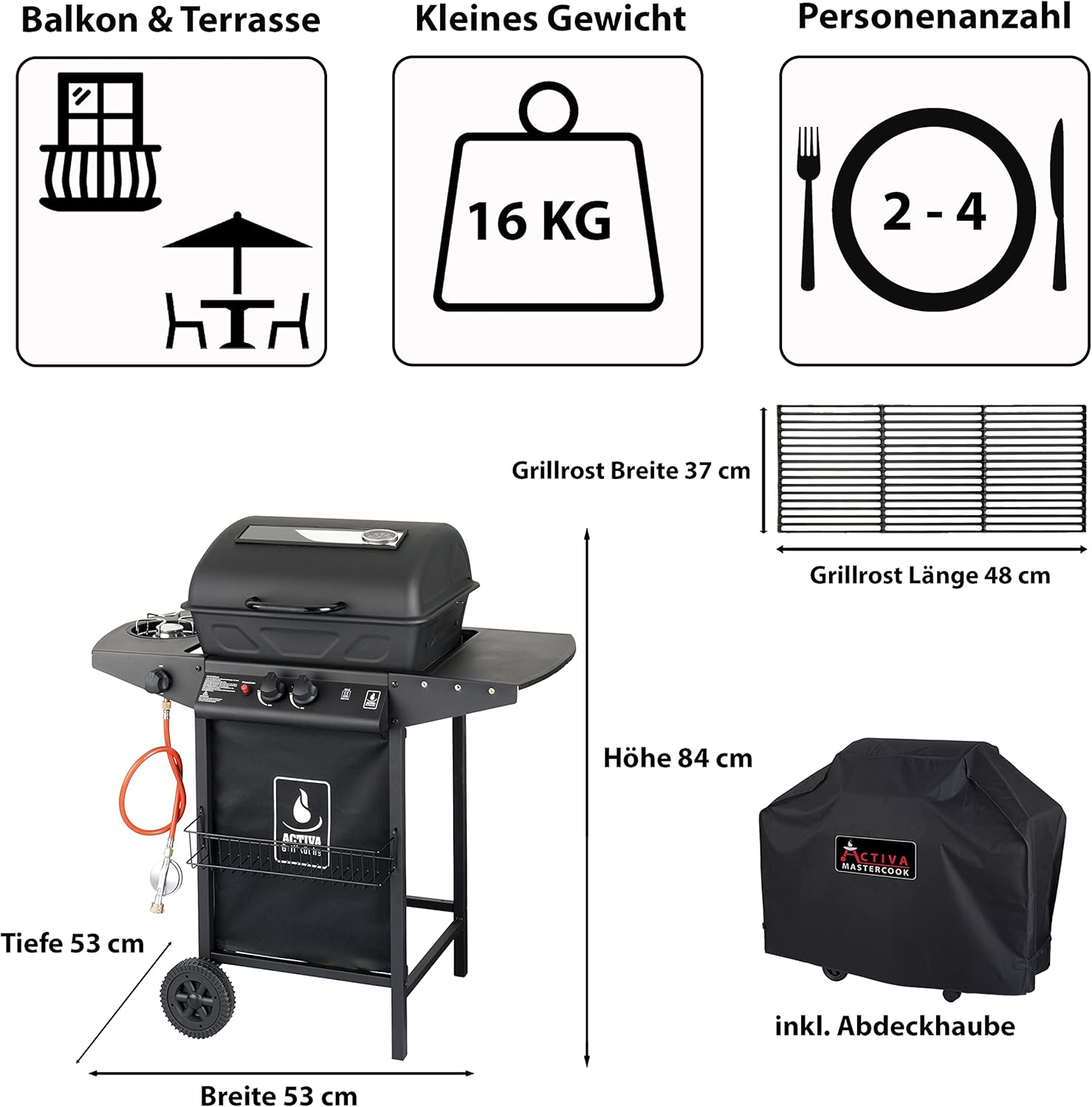 ACTIVA Halifax Lavastein Gasgrill I Premium Gas Grill inkl. Lavasteine & Abdeckhaube I Stufenlos regelbarer 5,5kW Hauptbrenner für gelungenes Barbecue