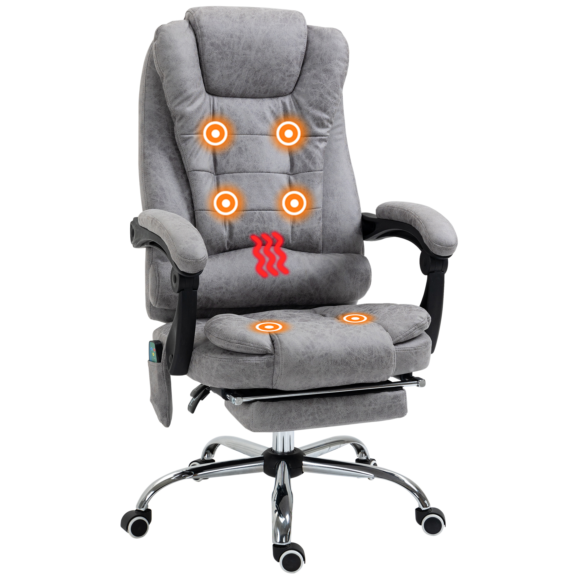 Vinsetto Bureaustoel met Massagefunctie, Ergonomische Bureaustoel met Leun- & Warmtefunctie, Afstandsbediening, Grijs