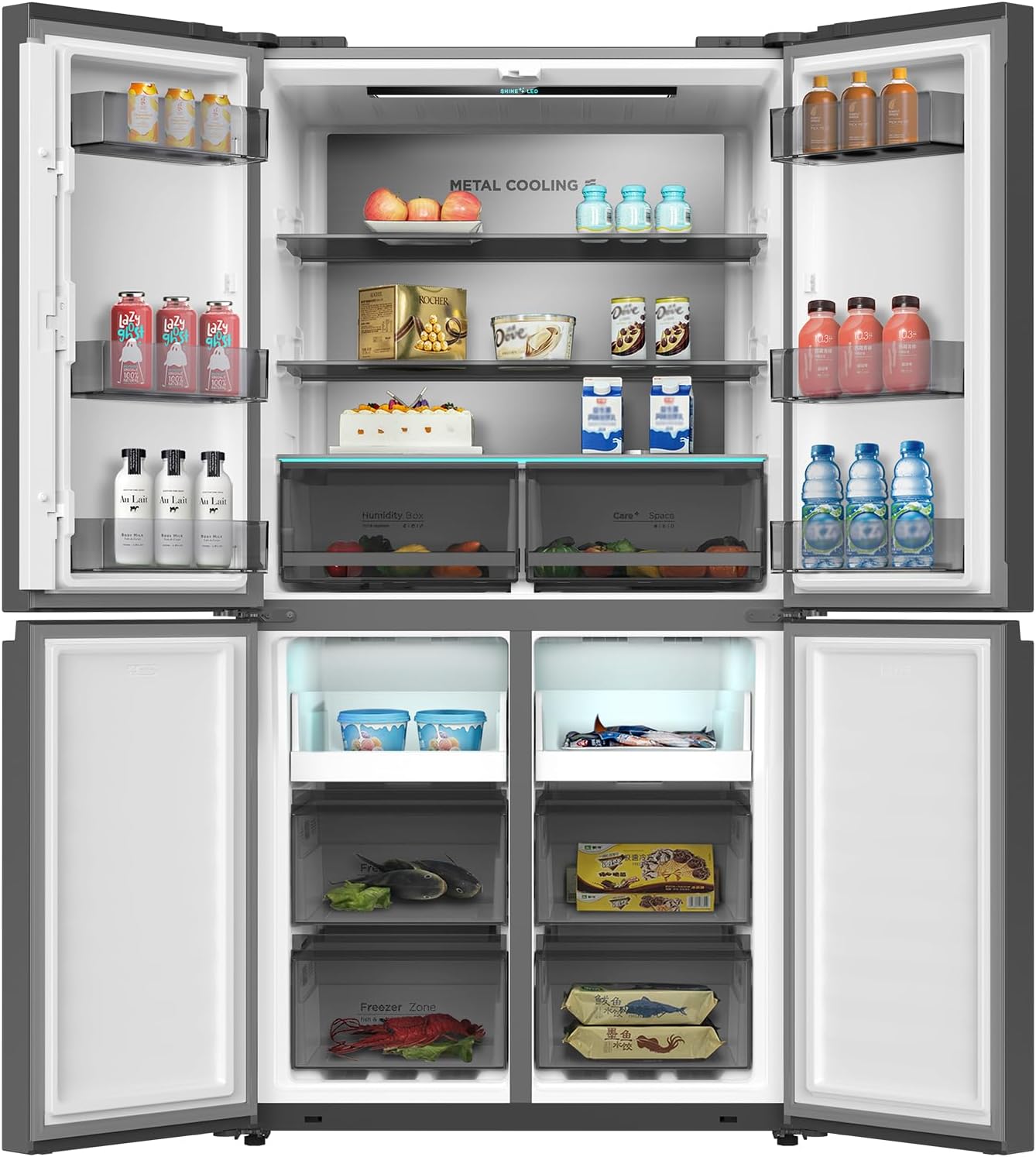 CHIQ CCD503NEIBE Réfrigérateur Américain, Multi-Portes 503 L, Inverter Compressor, No Frost, Multiple Airflow Care, Panneau tactile, Hauteur 177,5 cm, Longueur 85,3 cm, Profondeur 69,8 cm