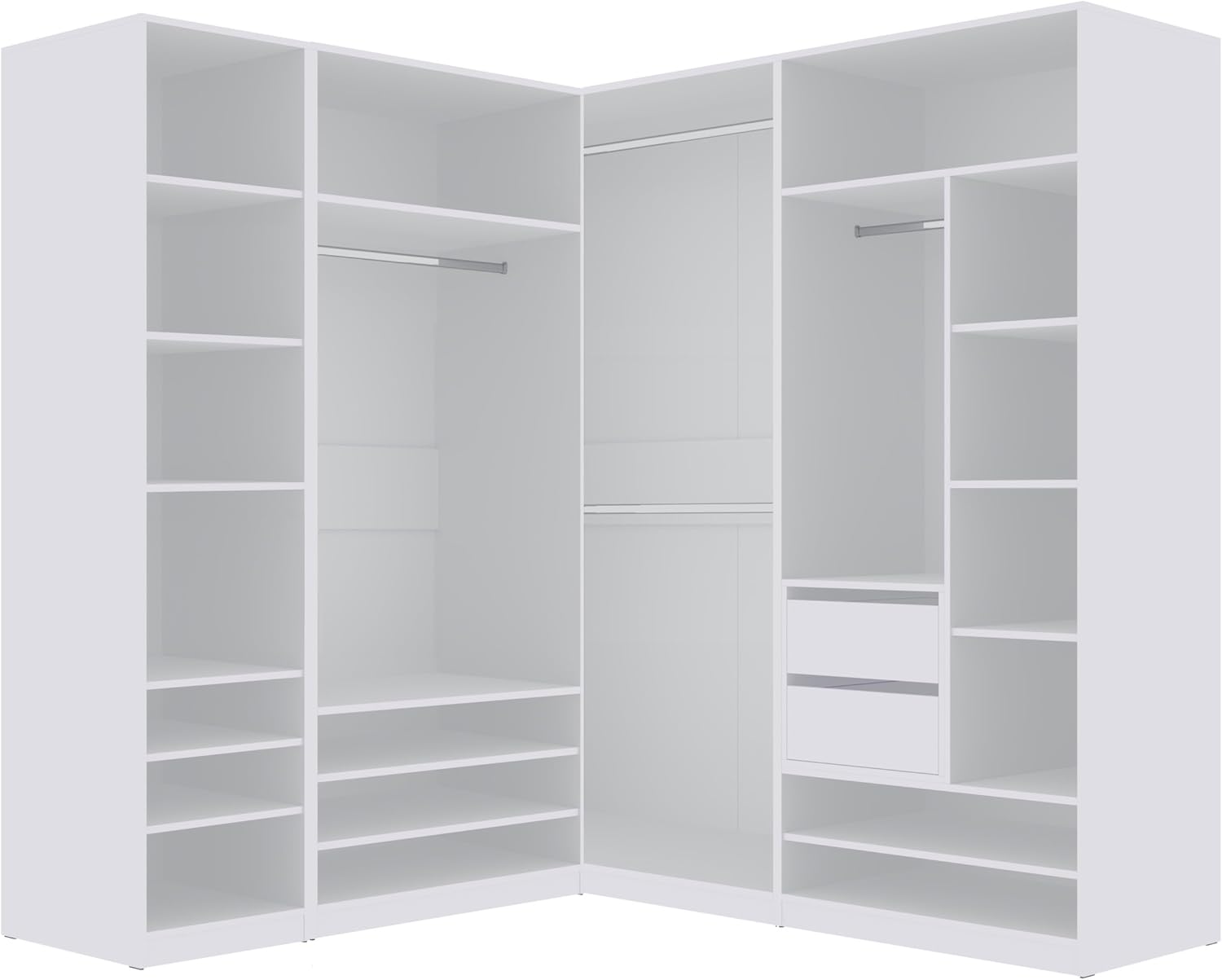 Marmex Garderobenschrank-Set TRES B, großes, breites Schrankset für das Schlafzimmer ohne Türen, Kleiderschrank mit Kleiderstangen, Einlegeböden für Kleidung, Schuhe 320x206x51 (weiß)