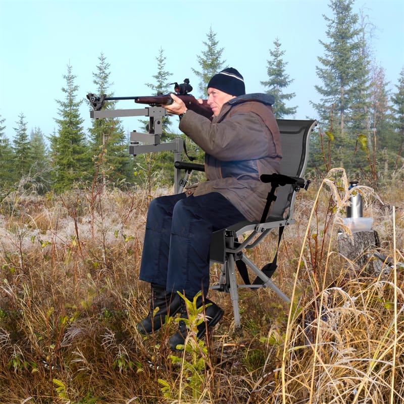 360�� Swivel Hunting Chair with Adjustable Equipment Rest & Armrests, Folding All-Terrain Deer Blind Chair for Outdoor Camping, 330LBS Capacity
