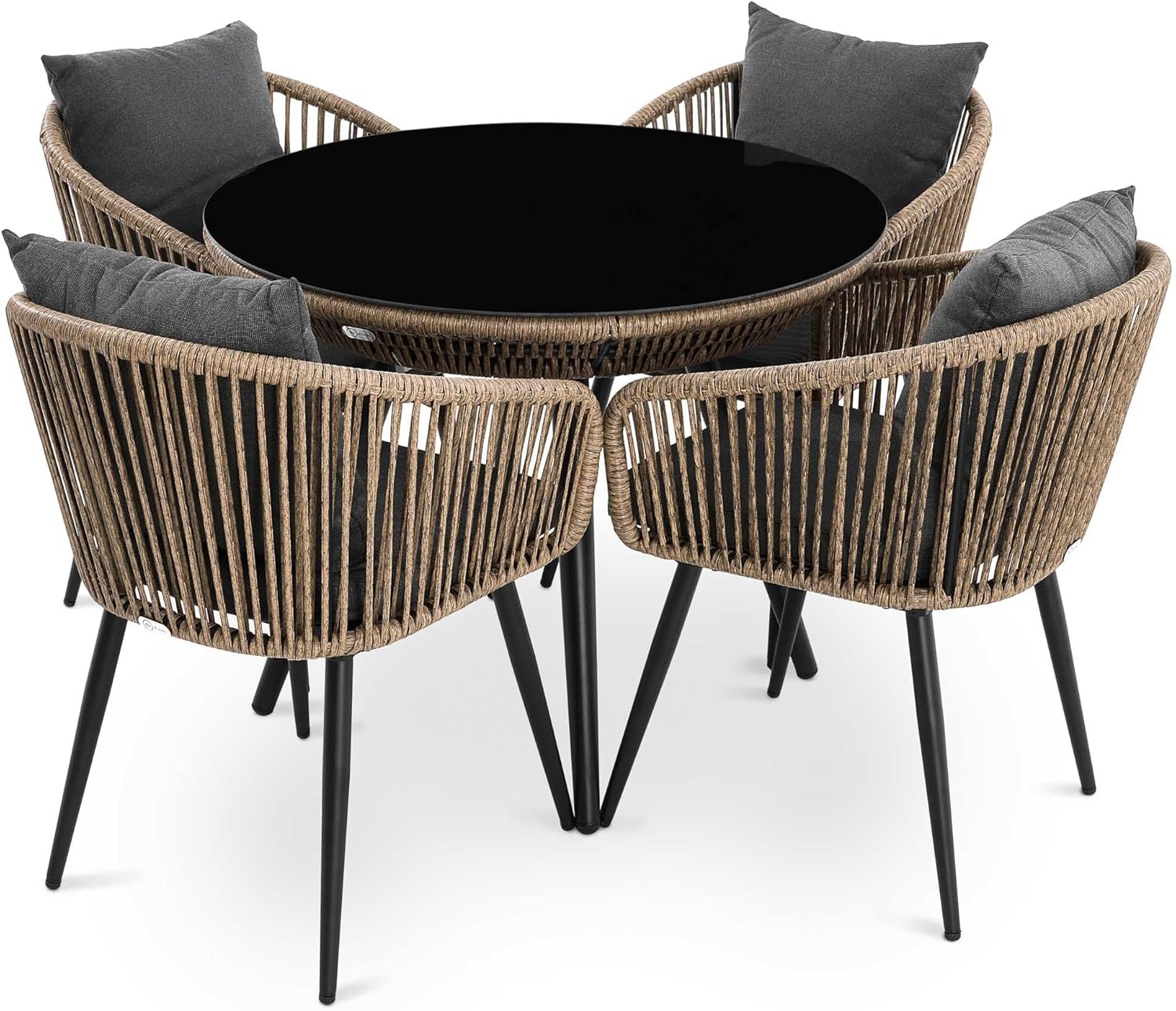 di volio Gartenmöbel-Set RIETI Beige/Grau, Terrassenmöbel aus Polyrattan und Stahl, Gartenmöbel für 4 Personen - Couchtisch & 4 Stühle