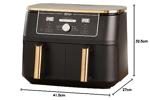 2025 Ninja Foodi MAX Dual Zone heteluchtfriteuse, 9,5L Airfryer, 2 compartimenten, met tang, anti-aanbaklaag, vaatwasserbestendige manden, 6-in-1, Amazon exclusief, koper/zwart, AF400EUCP
