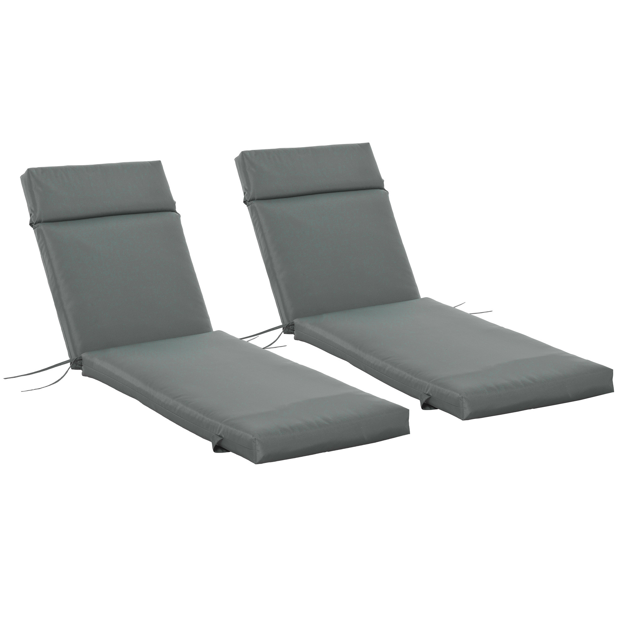 Set van 2 Extra Dikke 8cm Ligstoelkussens, Geschikt voor Tuinstoelen in Donkergrijs