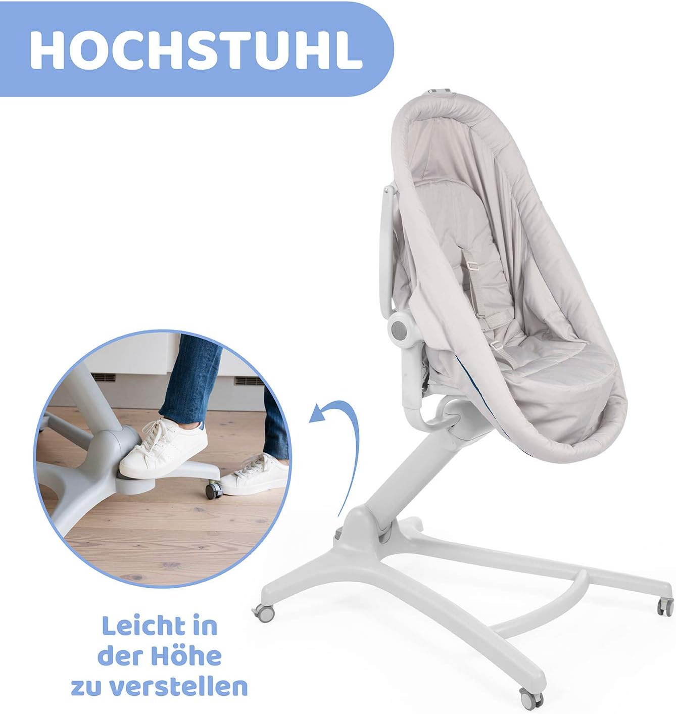 Chicco Baby Hug 4 in 1 Stubenwagen ab 0 Monate, Erhöhte Babyliege, Babybett, Hochstuhl mit Spielbogen, bis 15 kg, Verstellbare Rückenlehne, Verstellbare Höhe und 4 Räder