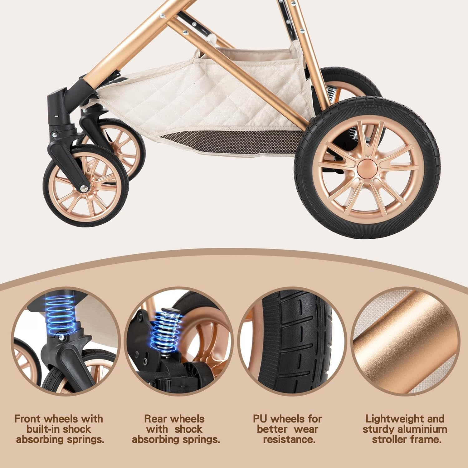 Gcarebb 3 in 1 Kinderwagen, Buggy Mit Auto Babyschale, Mit Höhenverstellbarer Kinderwagen Komplettset, KombiKinderwagen Mit Aluminiumrahmen für Neugeborene 0-4 Jahre
