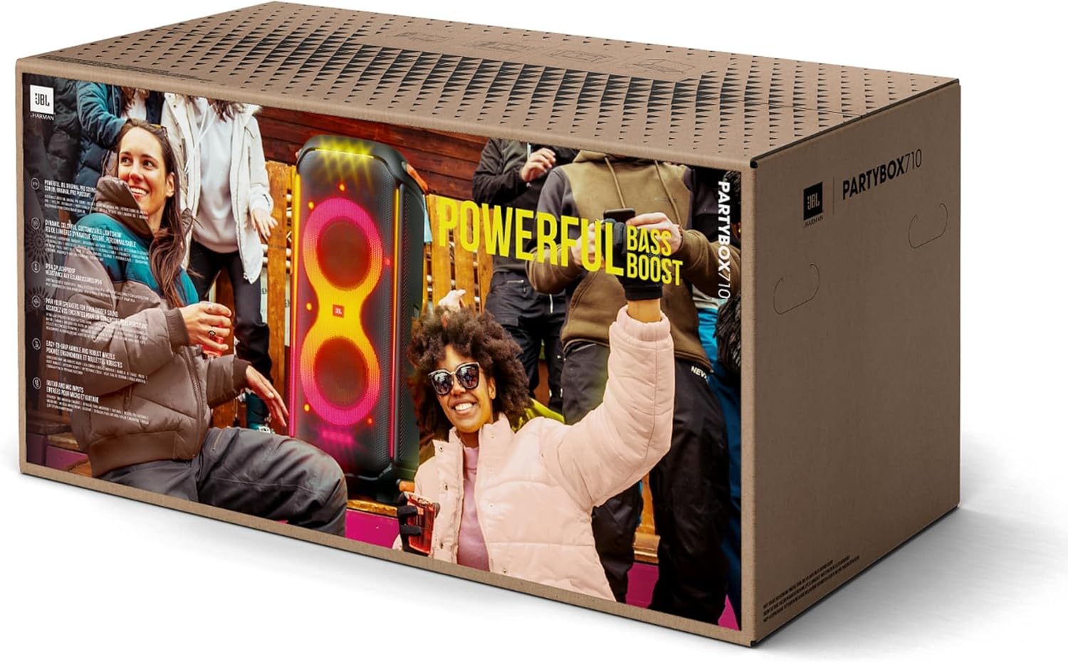 JBL PartyBox 710 - Schwarz �C Trag - und rollbarer Bluetooth Party-Lautsprecher mit Lichteffekten �C Spritzwassergesch��tzte, mobile Musikbox