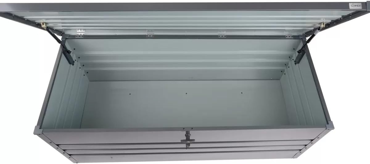 Grindi - Gartenbox Metall - Kissenbox - Auflagenbox - Orto II 600 L - Aufbewahrungsbox mit Deckel - Outdoor Schrank - Paketbox - Sitzbank mit Stauraum - Gartenhaus - Geräteschuppen - Truhe mit Deckel