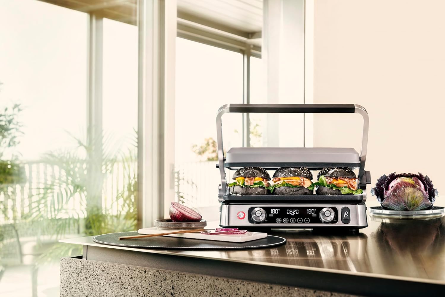 Braun MultiGrill 9 Pro CG 9160, Elektrogrill mit 2 unabhängigen Thermostaten, 3 Kochpositionen, spülmaschinenfeste Platten, integrierte Thermosonde, 2200 W, Schwarz/Edelstahl
