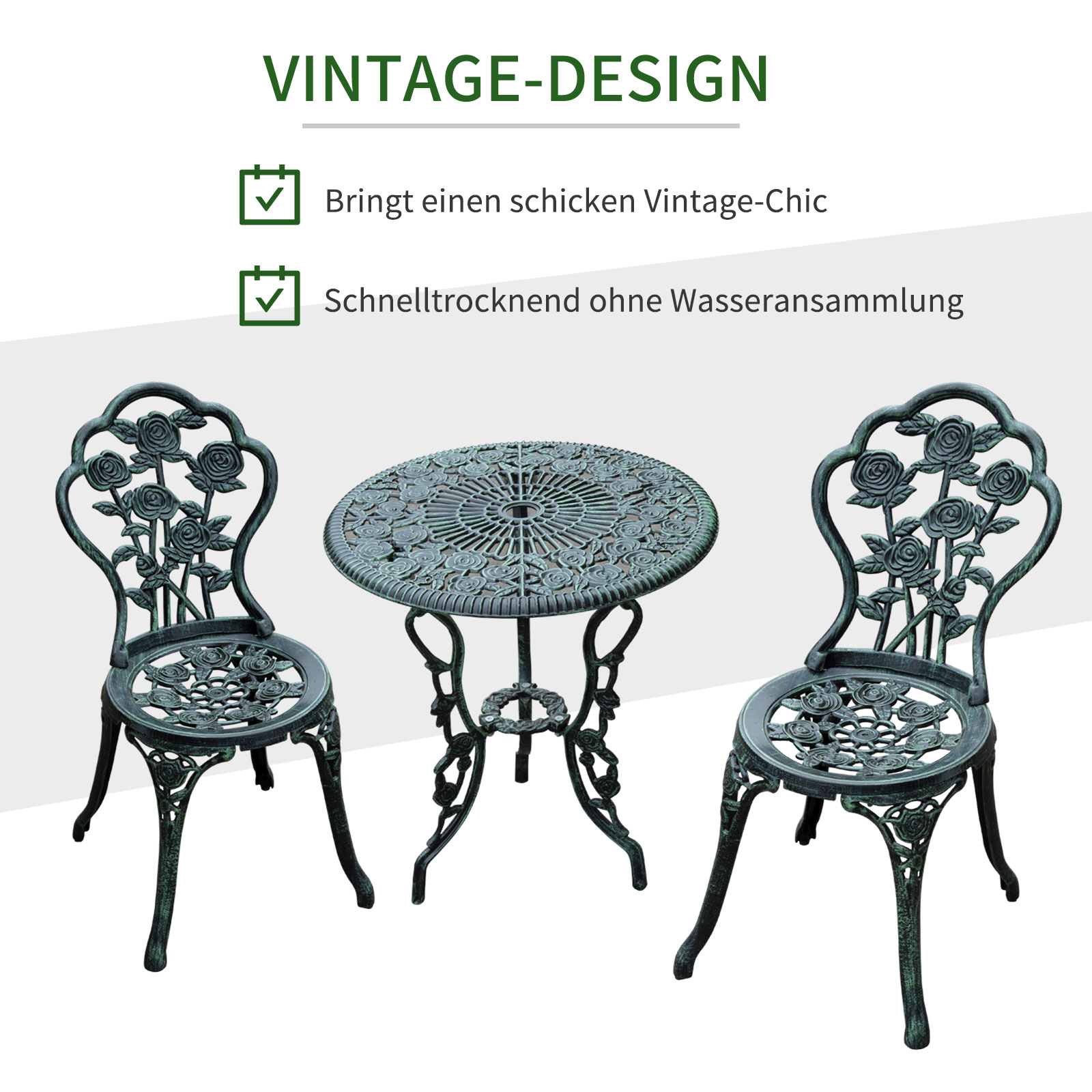 3-delige bistroset Balkonset tuinmeubelen balkon gegoten aluminium antiek groen