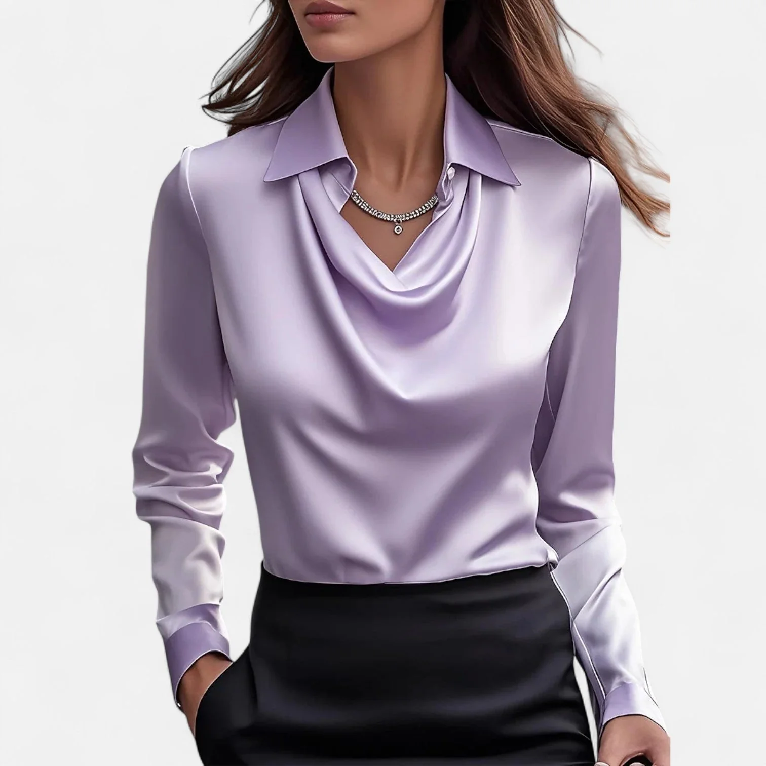 Satinbluse mit Wasserfallausschnitt f��r Damen �C Elegantes Design & Zeitloser Stil