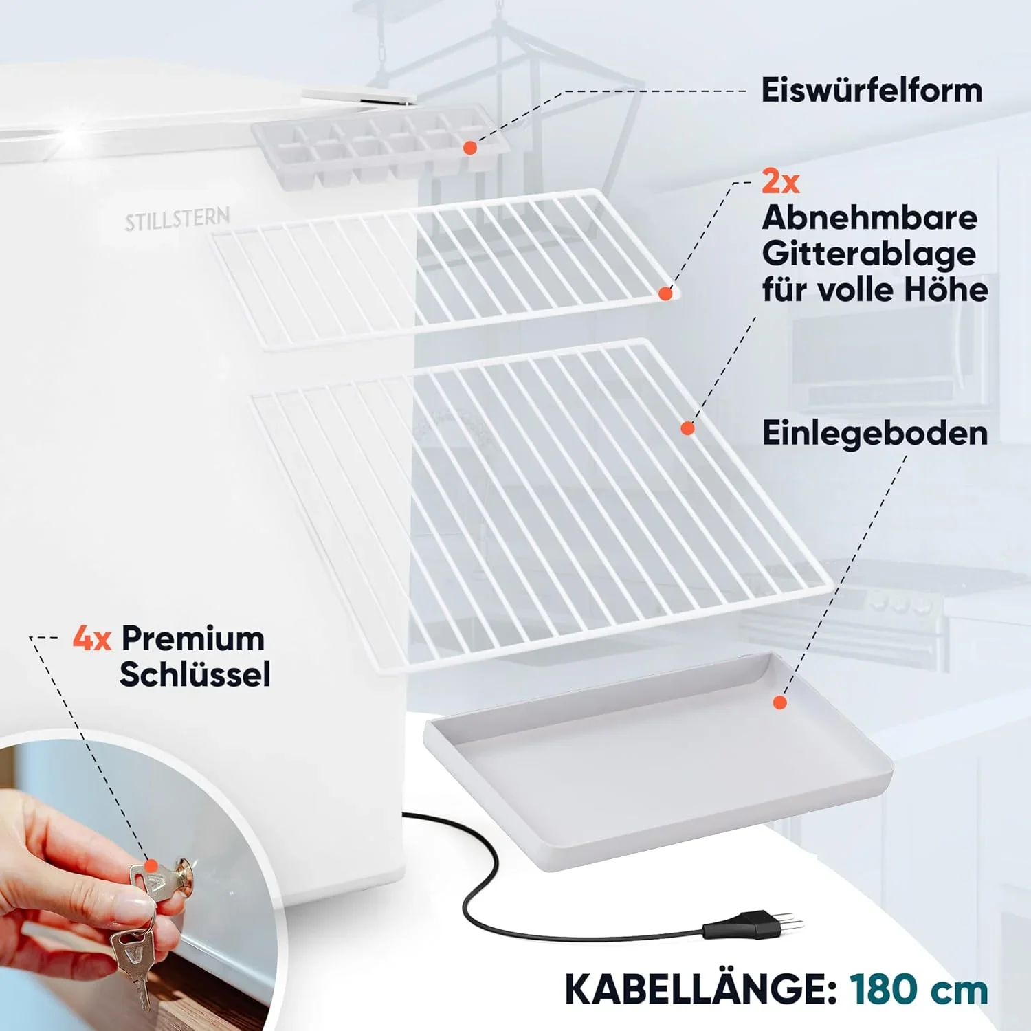 Stillstern Mini Gefrierschrank (42L) -18��C, Eisw��rfelschale, Schloss, T��ranschlag wechselbar, 4-Sterne Tiefk��hlschrank f��r Camping/B��ro Gefriertruhe Klein Gefrierschrank Klein Tiefk��hltruhe