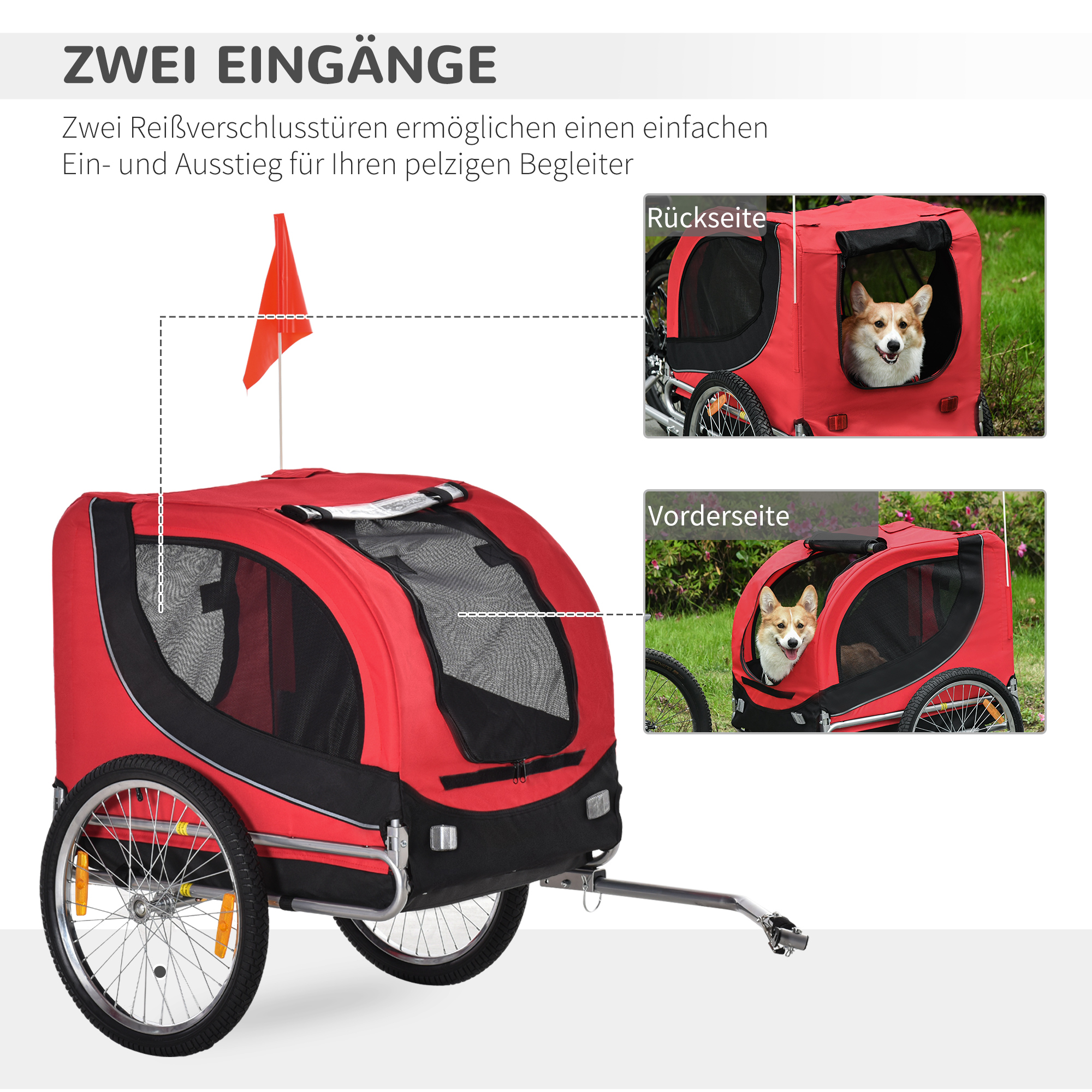 Hondenaanhanger fietskar hondenfietskar rood/zwart