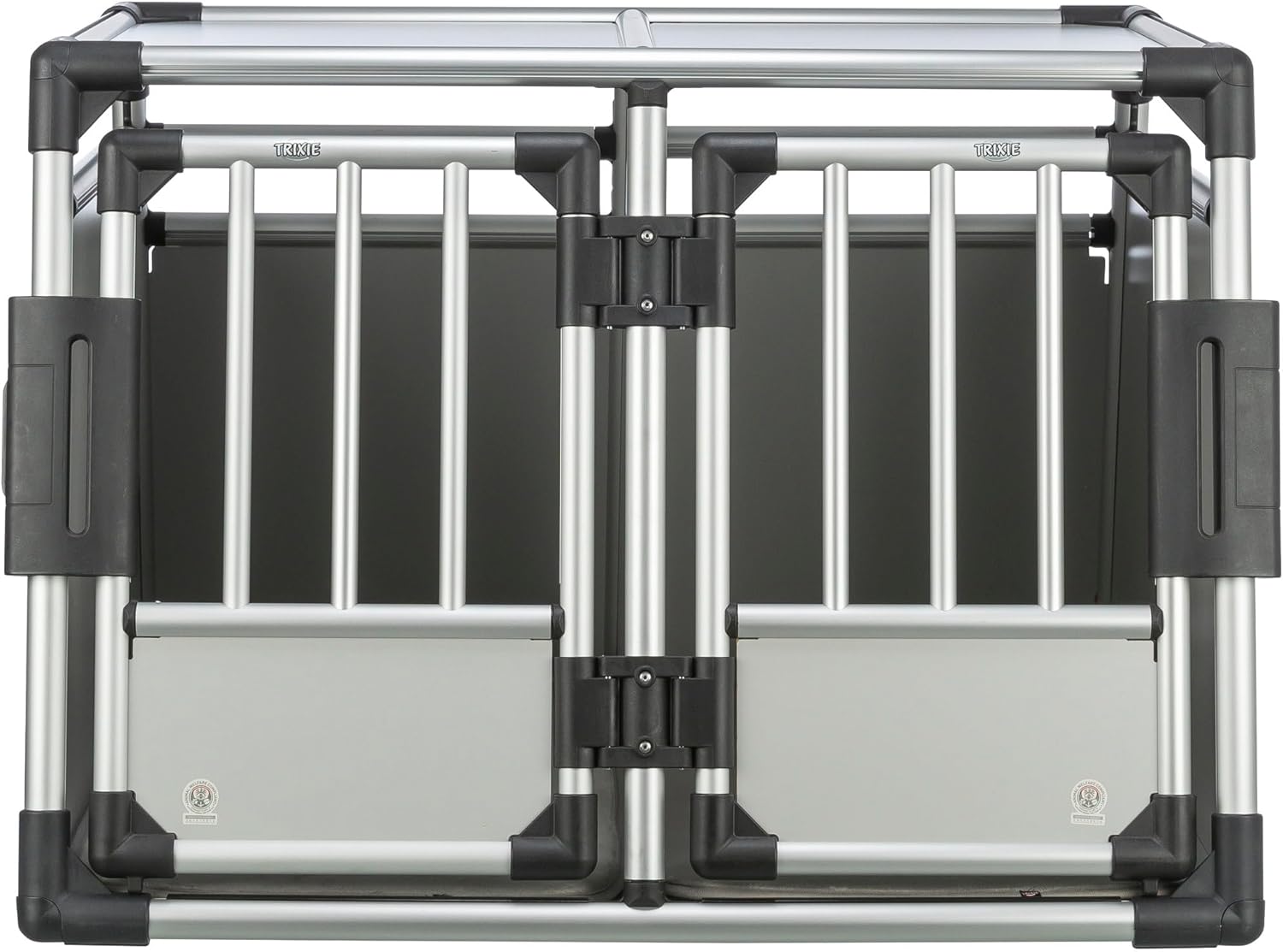 TRIXIE Hunde-Transportbox, Aluminium, L: 92 x 64 x 78 cm, grafit, rutschfste Liegematte, Klettleiste am Boden, Sicherheitsverschluss, stabil und geruscharm, hochgeschlossene Wnde - 39338