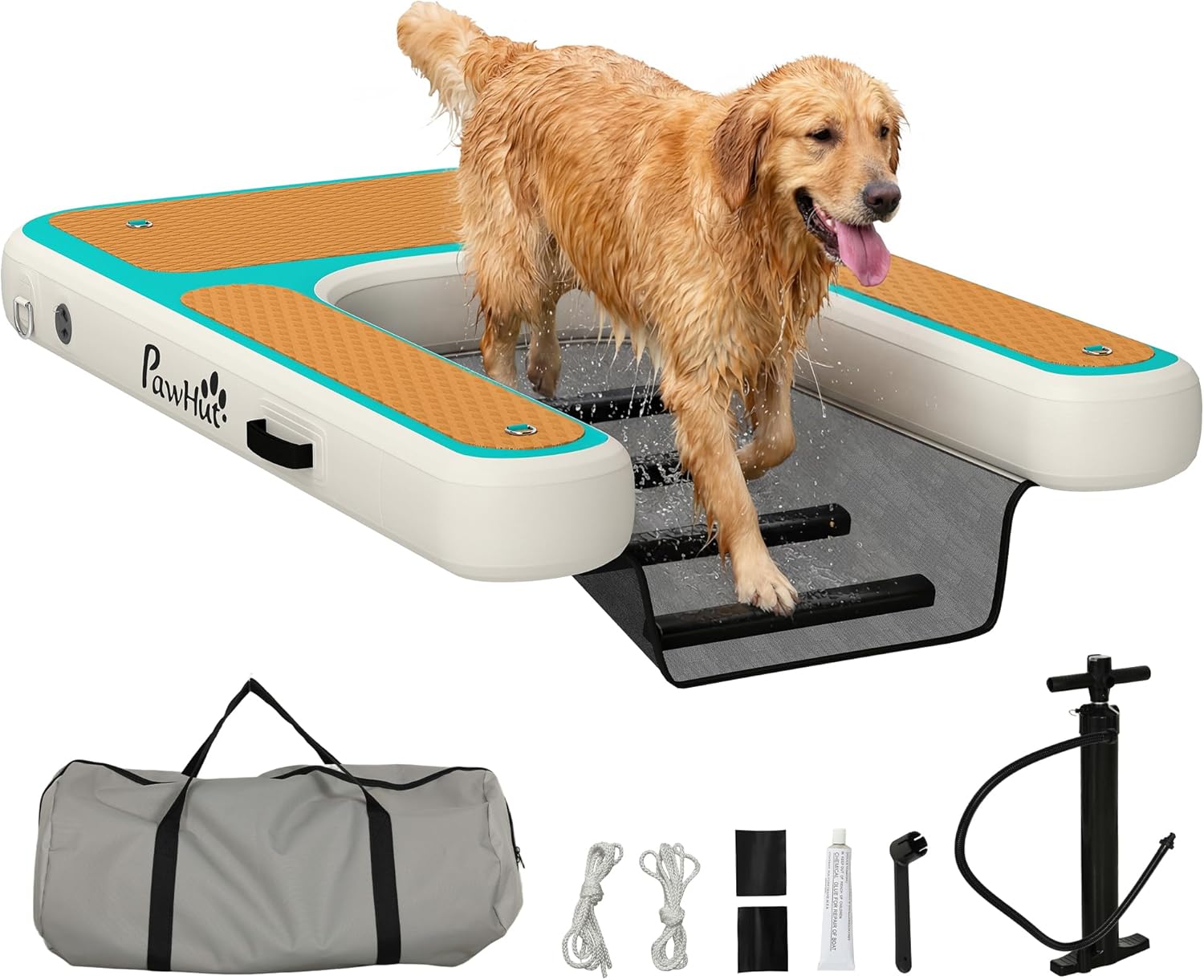 PawHut Aufblasbare Hunde Wasserrampe Hunderampe Pool 151x102 cm Tragbares Hundeboot mit Rutschfester Eva-Oberfläche Schwimmende Dock Leiter für große Hunde bis 100kg Schwimmleiter für Pool Boot Seen