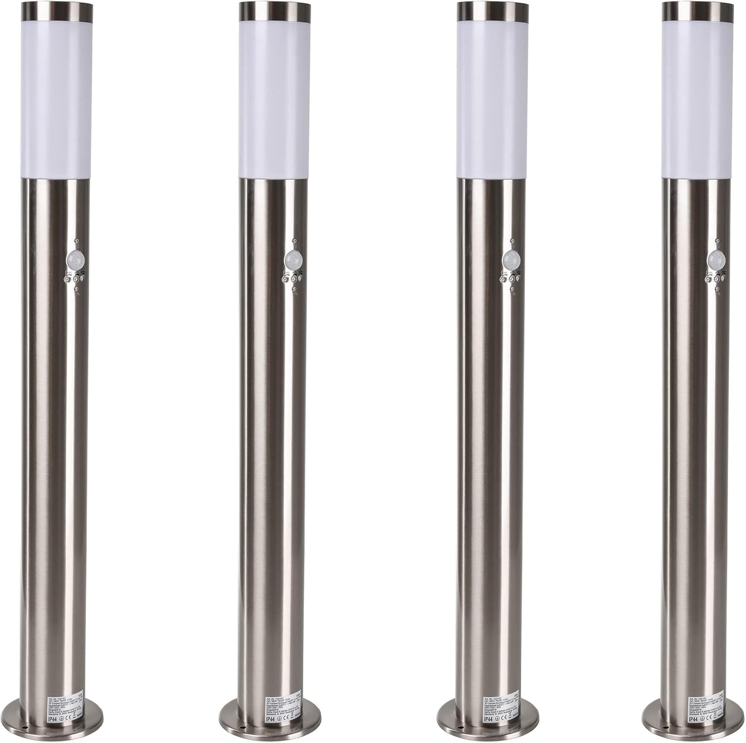 Novatool 4X Wegeleuchte I 80 cm I mit Bewegungsmelder I Edelstahl I IP44 I E27 Sockel I Wegebeleuchtung aussen Aussenleuchten Garten Standleuchte Terassenleuchte Gartenleuchte stehend