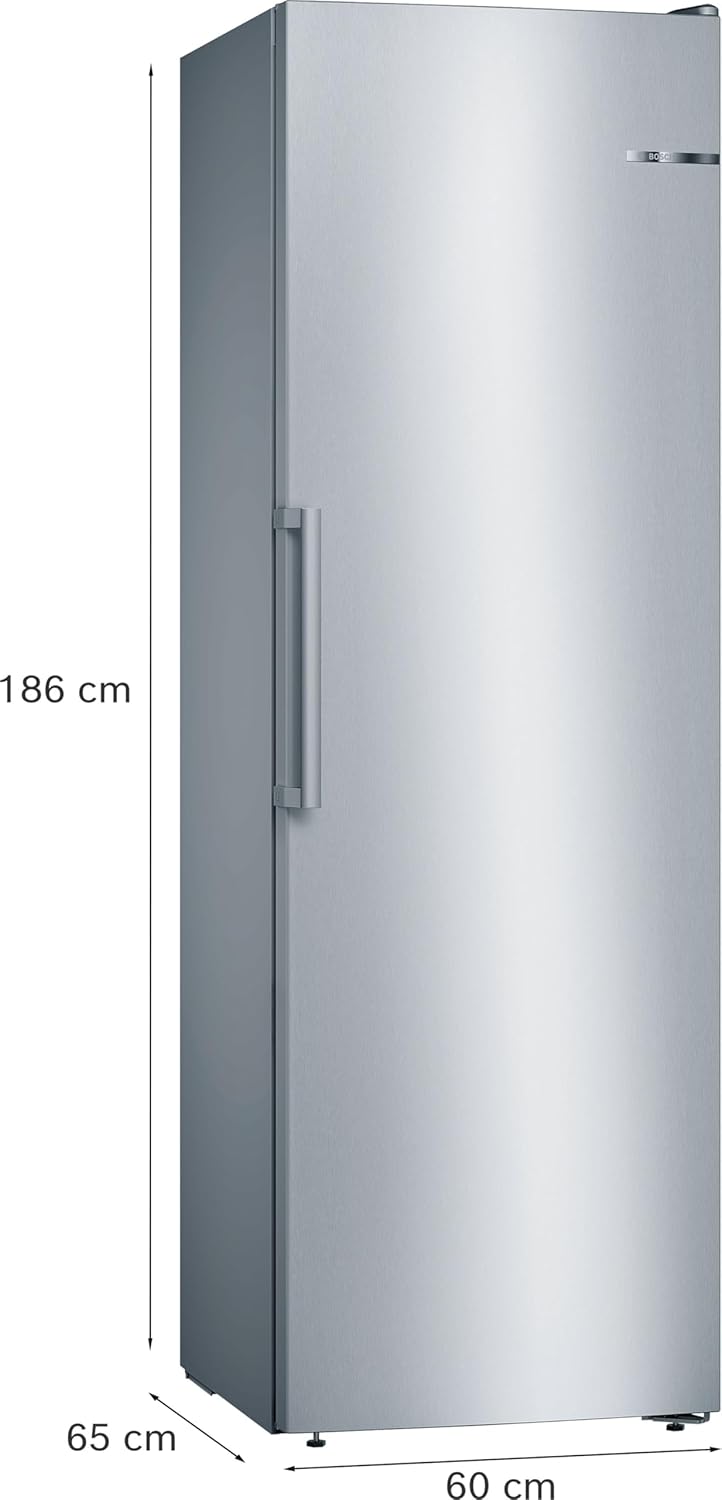 Bosch GSN36VLEP, Serie 4, Freistehender Gefrierschrank, 186 x 60 cm, 242 L, 234 kWh pro Jahr, NoFrost, BigBox Schublade für großes Gefriergut, Vario Zone - Flexibler Gefrierraum, Metall-Optik