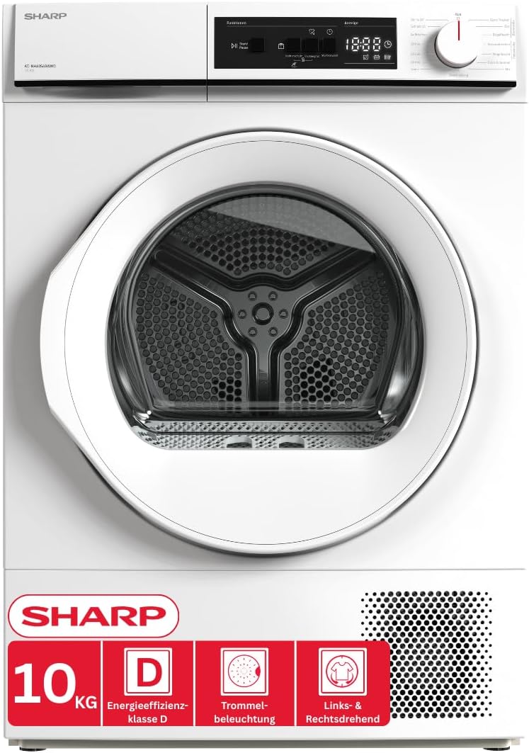 SHARP KD-NHA0S6GWWD-DE Wäschetrockner, 10kg, D, 15 Trockenprogramme inkl. 20-Minuten-Schnelltrockenprogramm, Weiß