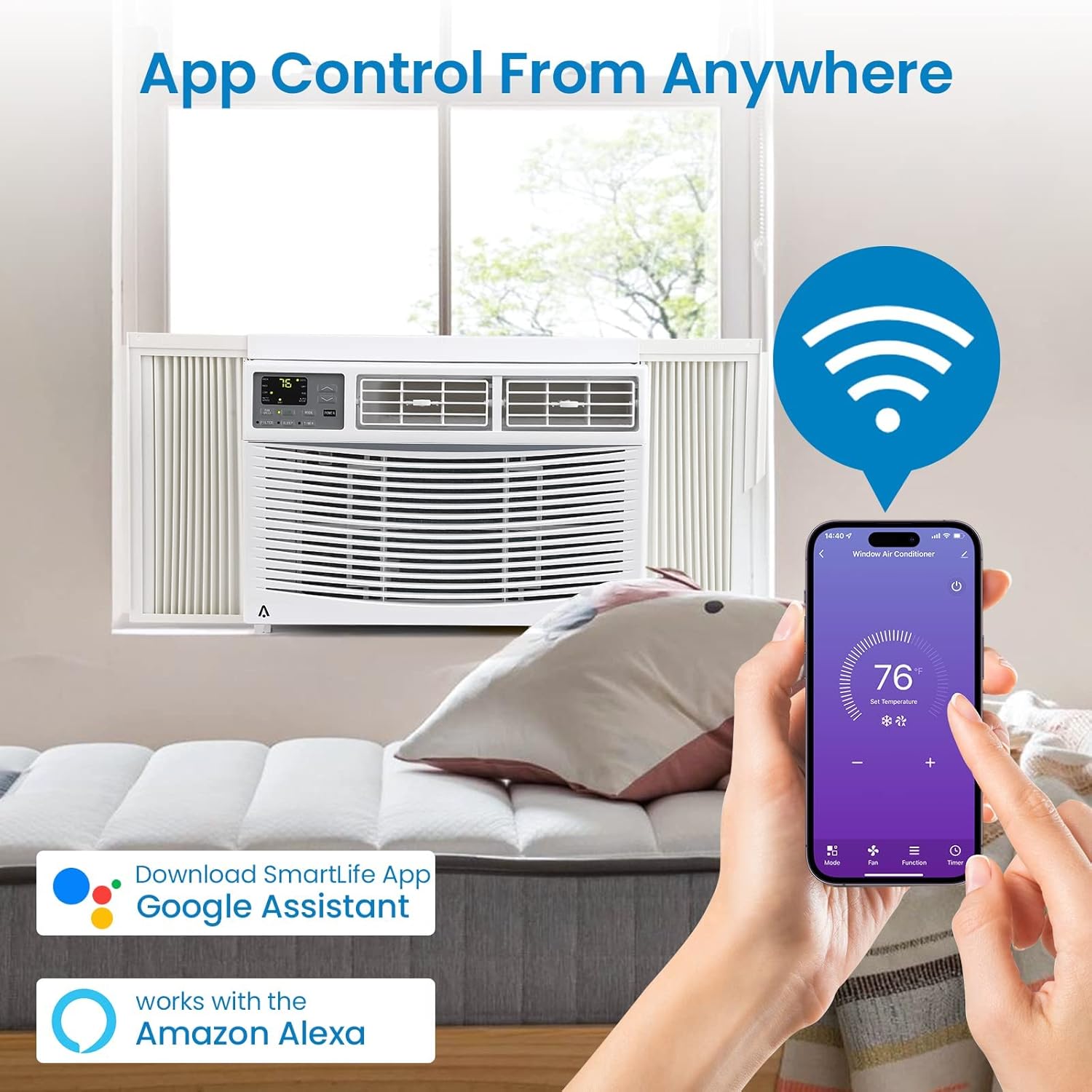 Fenster-Klimaanlage 8000 BTU, 115 V Wechselstrom-Einheit, kühlt bis zu 350 Quadratfuß, energiesparend mit Fernbedienung und App und Timer, perfekt für Schlafzimmer