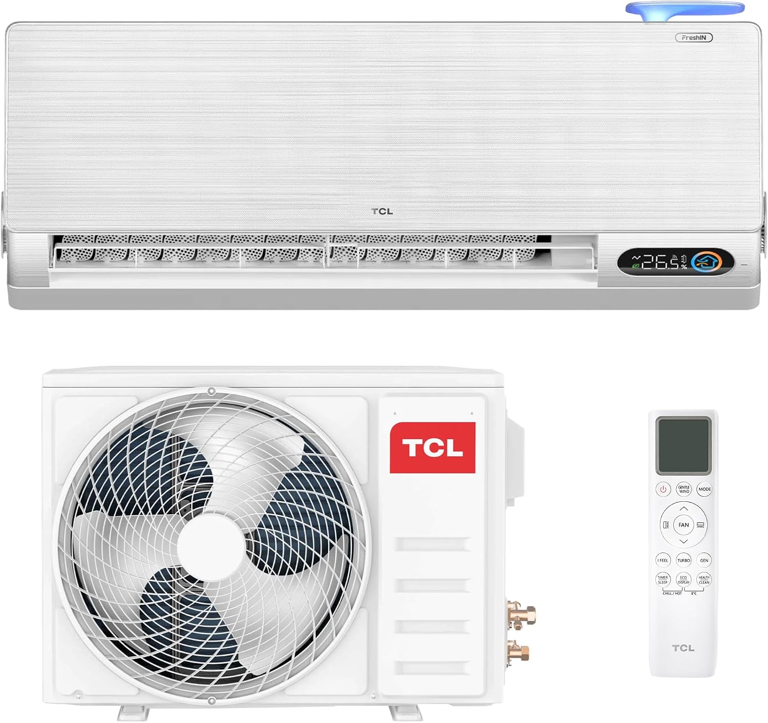 Split Klimaanlage FreshIN 12000 BTU QuadruPuri-Filter mit 360° Luftstrom, Filter-und Selbstreinigungssystem WIFI, App und Steuerung