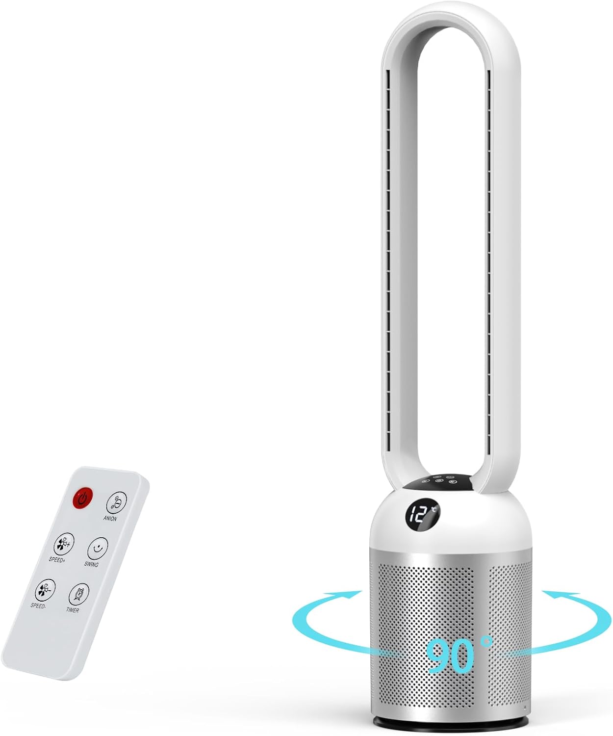 YAZEKY Turmventilator sehr Leise, 24 Stufen Ventilator Energiesparend DC Motor mit Fernbedienung, 12H Timer, 99cm 90° Oszillation Ventilator für Schlafzimmer Büro (Silber)