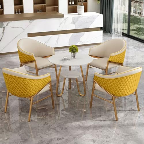 Snaweo Tavolo da Ricevimento e Sedia Combinazione, Riunioni Tavolini Rotondi, Tavolo Rotondo in Marmo e Set di Sedie con Schienale in PU da 5 Pezzi, for Casa, Cucina, Ufficio(Yellow) : Casa e cucina