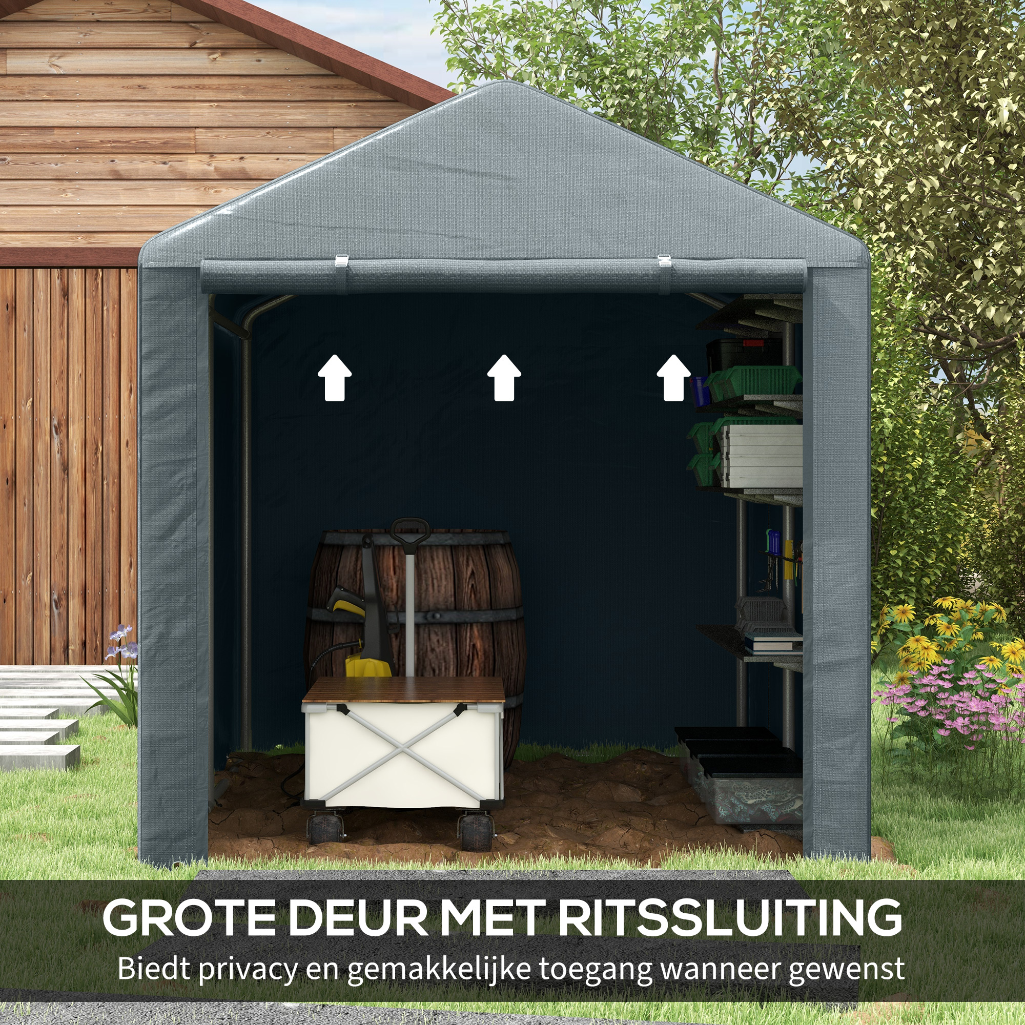 Tuinschuur, Tentgarage, Grote Deur, Roestvrij Metalen Frame, 160x218x172 cm, Donkergrijs
