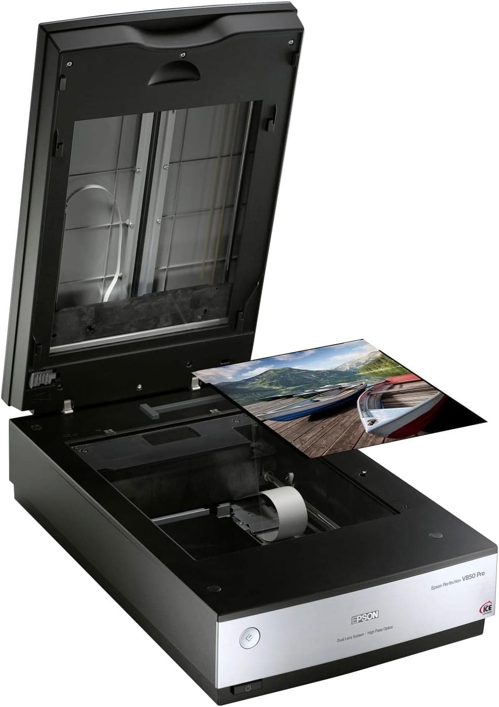 Epson Perfection V850, professioneller Fotoscanner, Scanner zum Digitalisieren von Fotos, Vorlagen, Dias und Negativen, Flachbettscanner mit hoher Auflösung, schwarz/silber