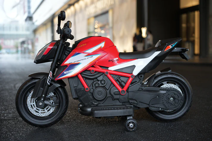 Official KTM Superduke 12v Ride On Kids Bike with Extra Power & Stabilizers - Red