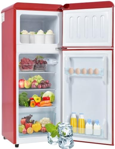 Merax Retro Kühlschrank mit Gefrierfach – Kleiner Mini Kühlschrank, 92L Gesamtvolumen, 28L Gefrierfach, 7 Temperaturstufen, Energieeffizienzklasse D – Ideal für Küche, Wohnzimmer