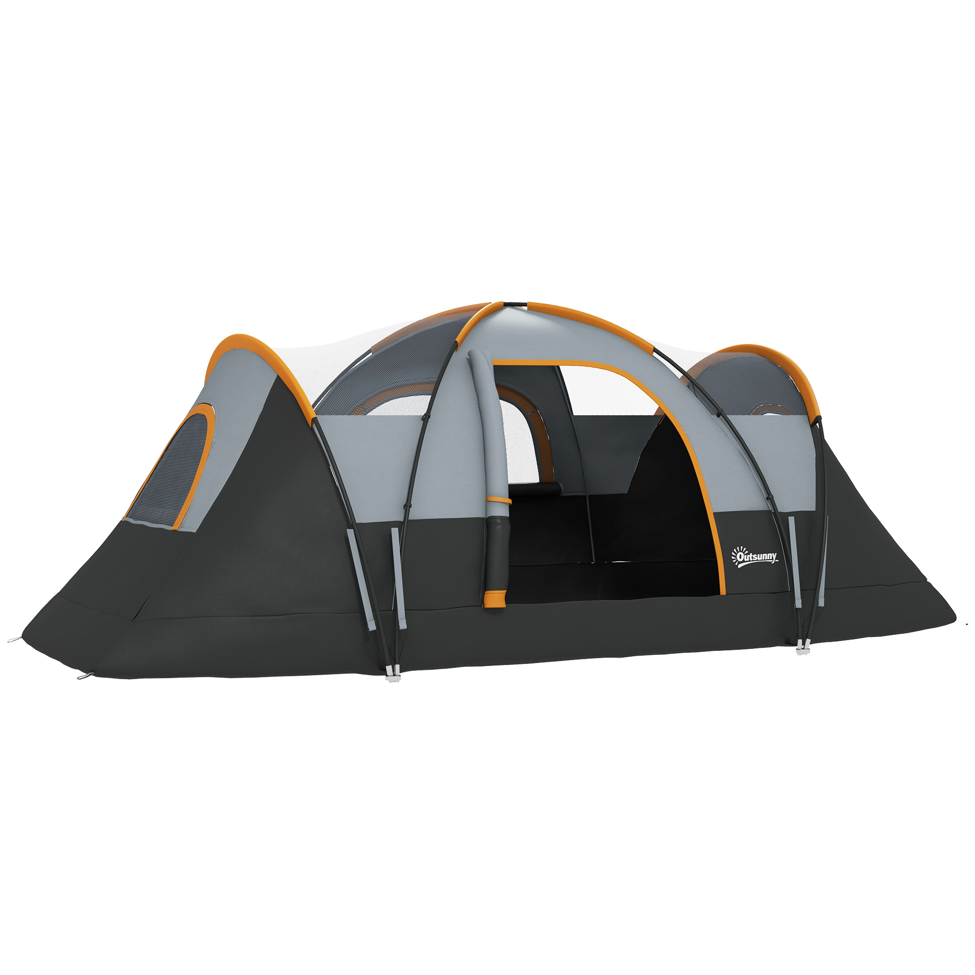 Kampeertent voor 5-6 Personen, Familietent, Draagtas, 4,55x2,2x1,8m, Lichtgrijs/Zwart