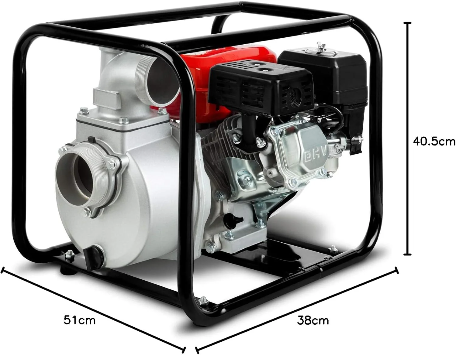 EBERTH 5,5 PK waterpomp met 30.000 l/u en 30 m opvoerhoogte, 2 inch aansluiting, tuin-/vuilwaterpomp met 4-taktmotor en 7 m aanzuighoogte, benzinepomp, trekstarter, metalen voet, handvat