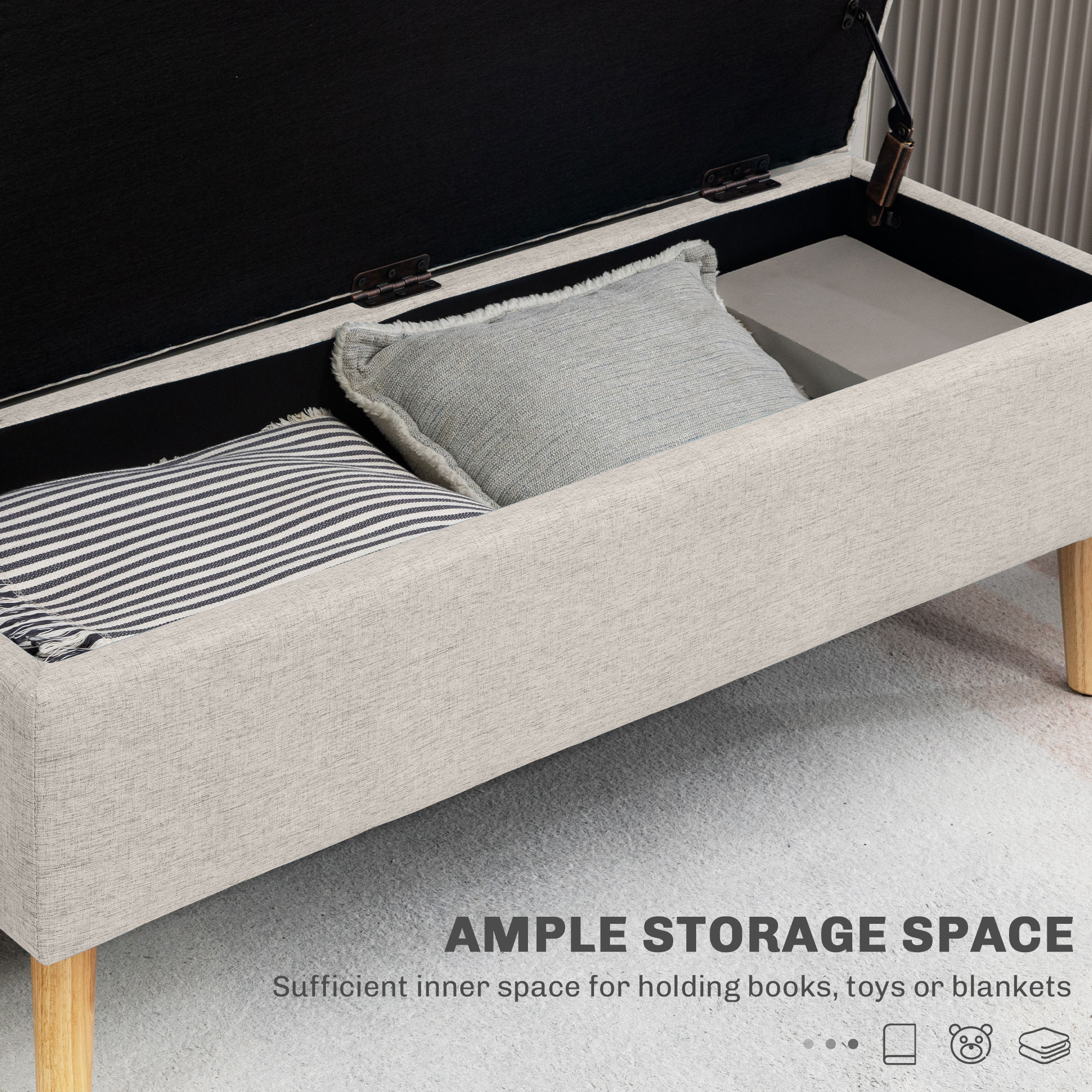 Opbergbank met Stauraum, tot 120 kg, Linnenlook, 110x39x45cm, Beige