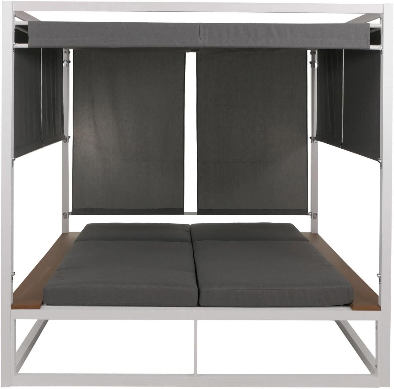 Mendler Aluminium Lounge-Gartenliege HWC-M63b, XL Sonnenliege Daybed, 10cm-Polster 200cm - weiß Polster grau