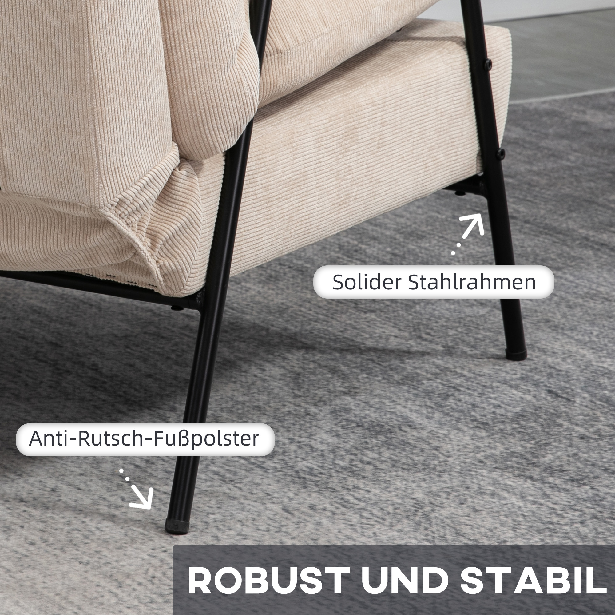 Polsterstoel met Voetenbank, Relaxstoel met Ligfunctie, Polsterstoel, Kussen, TV Stoel, 68 x 91,5 x 88 cm, Beige