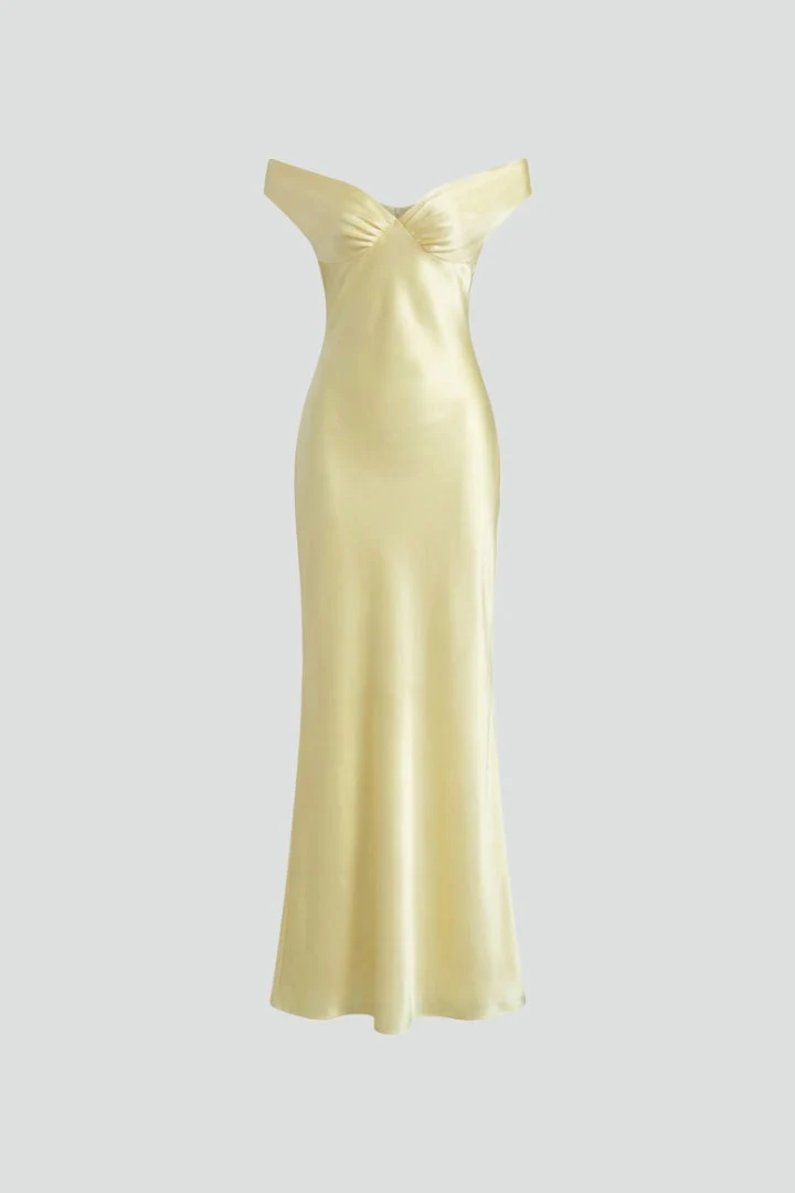 Damen-Maxikleid mit schulterfreiem Ausschnitt und tailliertem Oberteil
