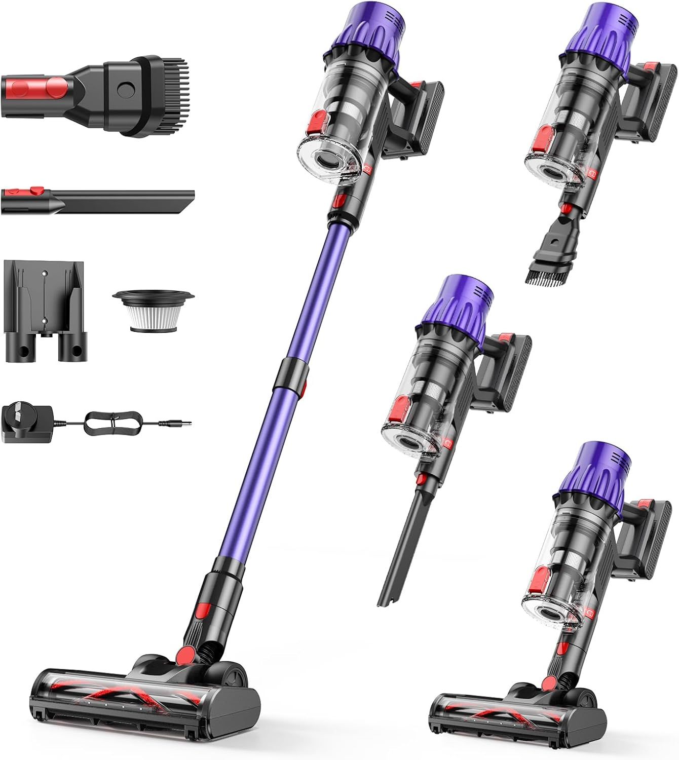 Powerful Cordless Stick Vacuum, 550W, Long Battery Life, HEPA Filter, 1.8L Easy-Clean Dust Cup