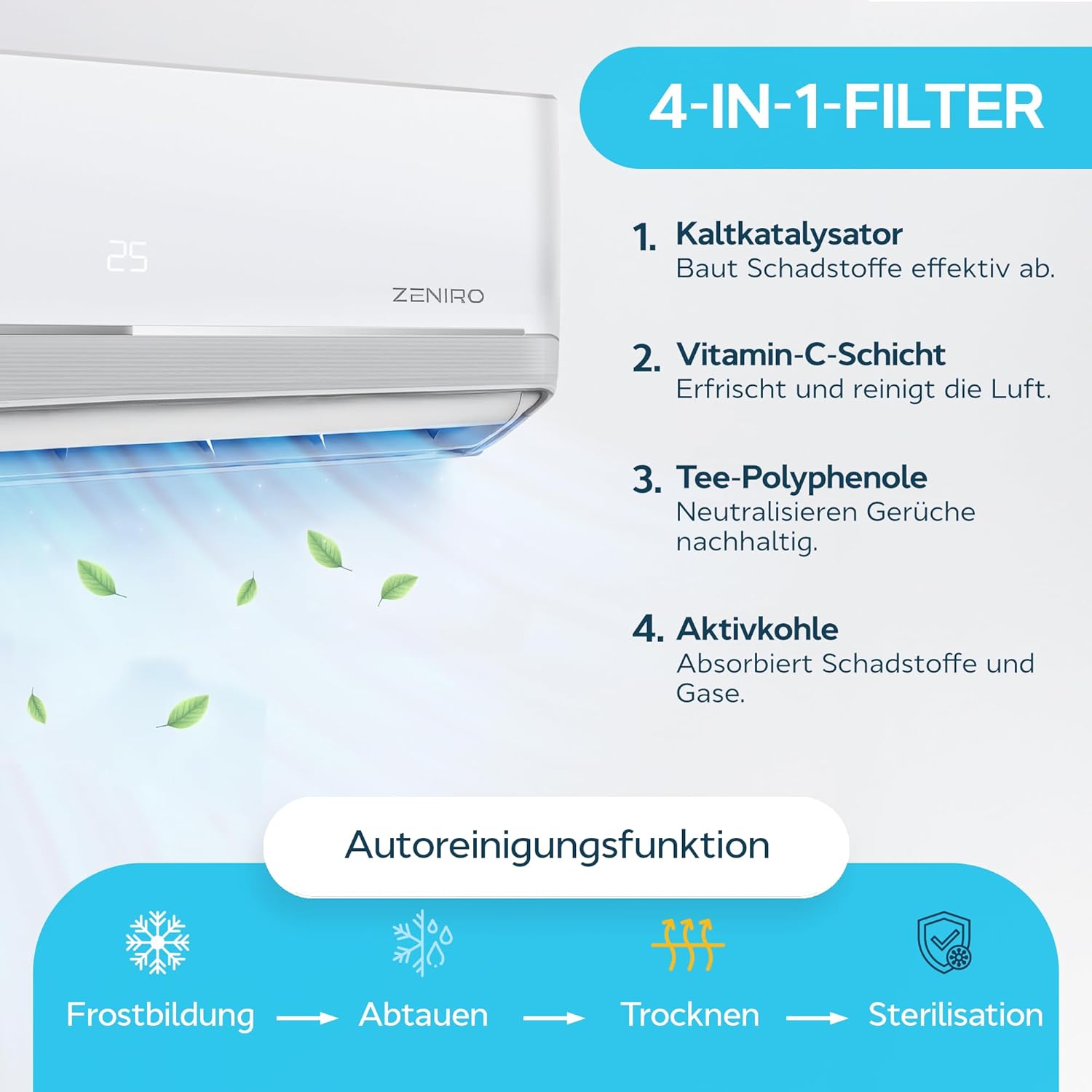 Klimanlage Split Klimagerät Set Air Conditioner mit Heizfunktion 24000 BTU 7,2kW A++ WiFi/App-Steuerung 4D AirFlow Auto Reinigung inkl. Montagematerial Vorgefüllt R32