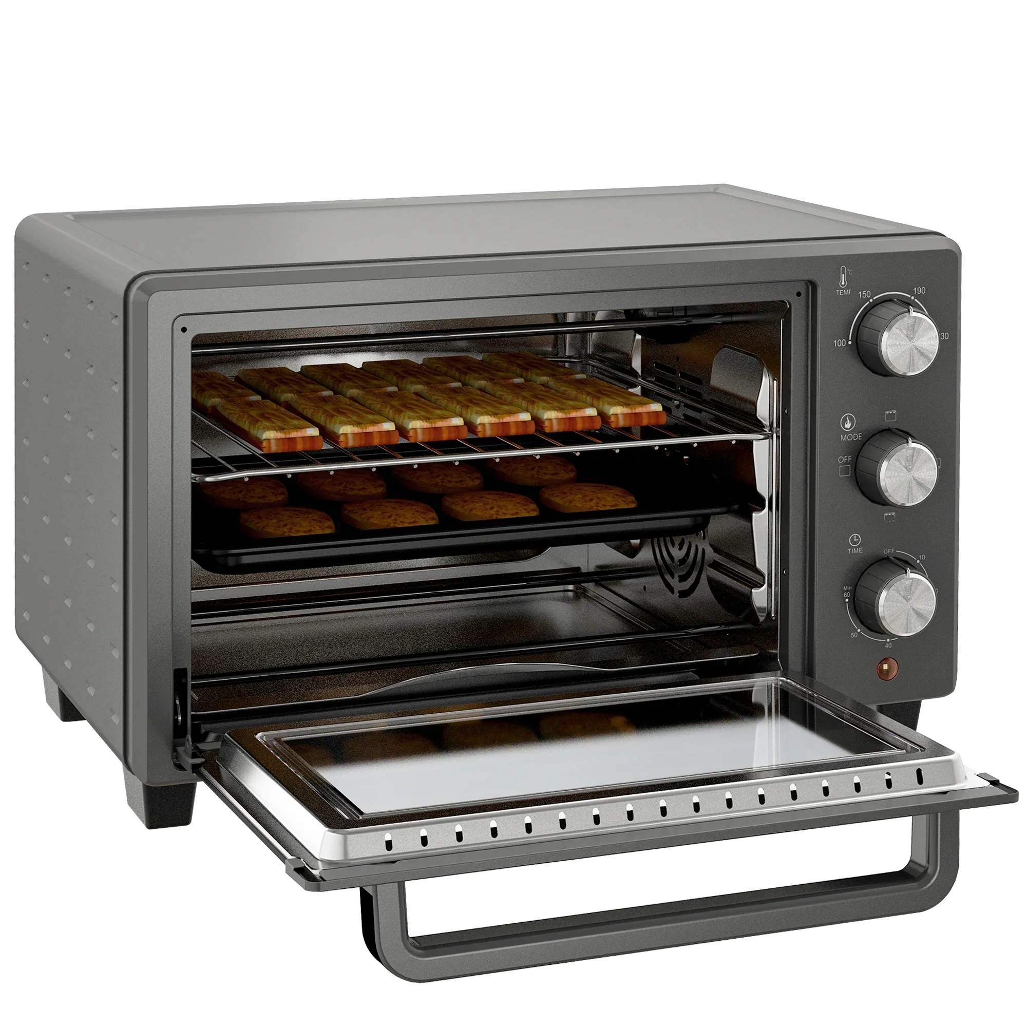 HOMCOM Mini-oven veelzijdig koken precieze temperatuurregeling roestvrij staal