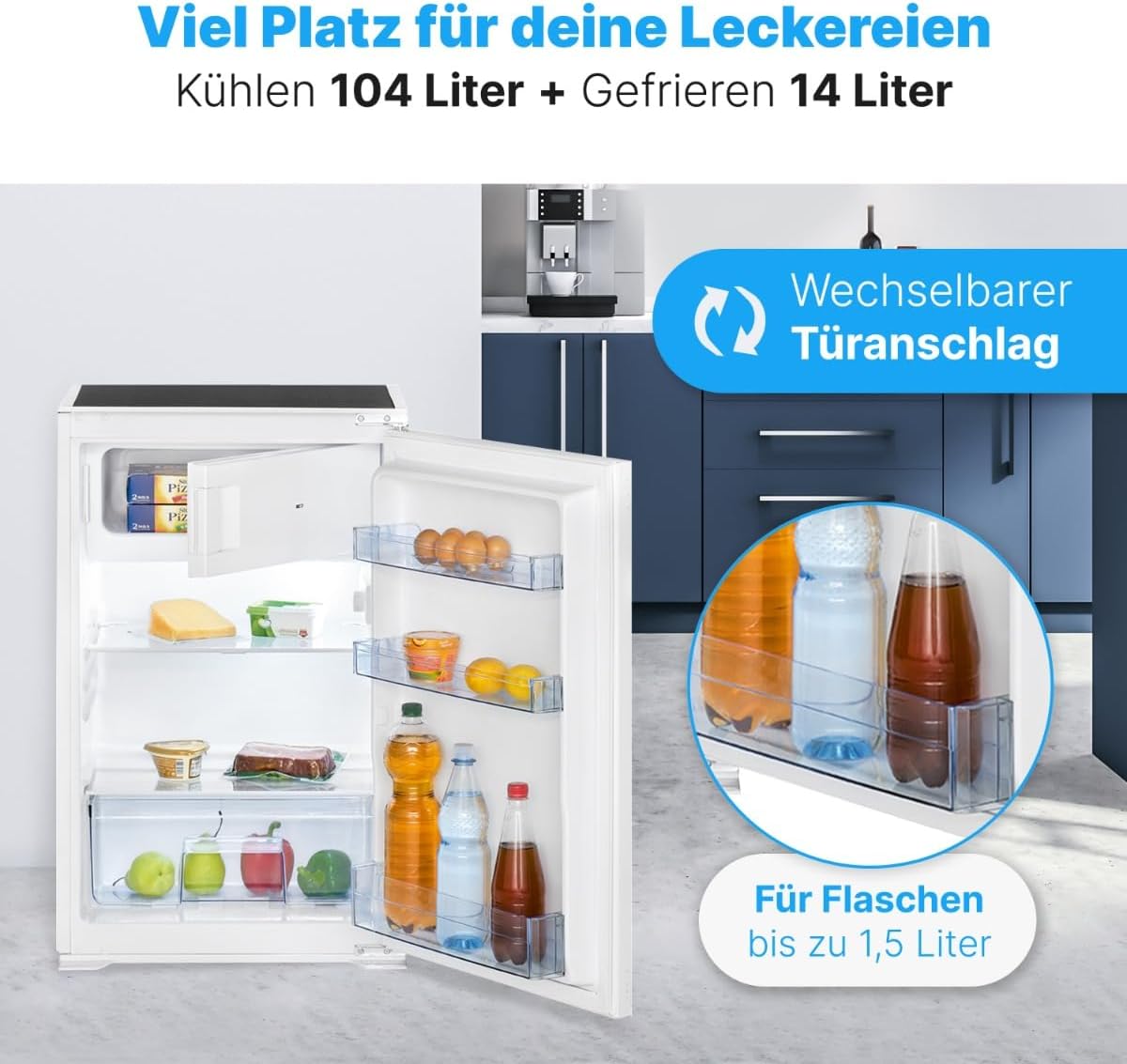 Bomann® Einbaukühlschrank mit Gefrierfach | Kühlschrank Einbau 118L mit 2 Ablagen | Einbaukühlschrank mit Abtauautomatik & Schlepptürausführung | wechselbarer Türanschlag | KSE 7810
