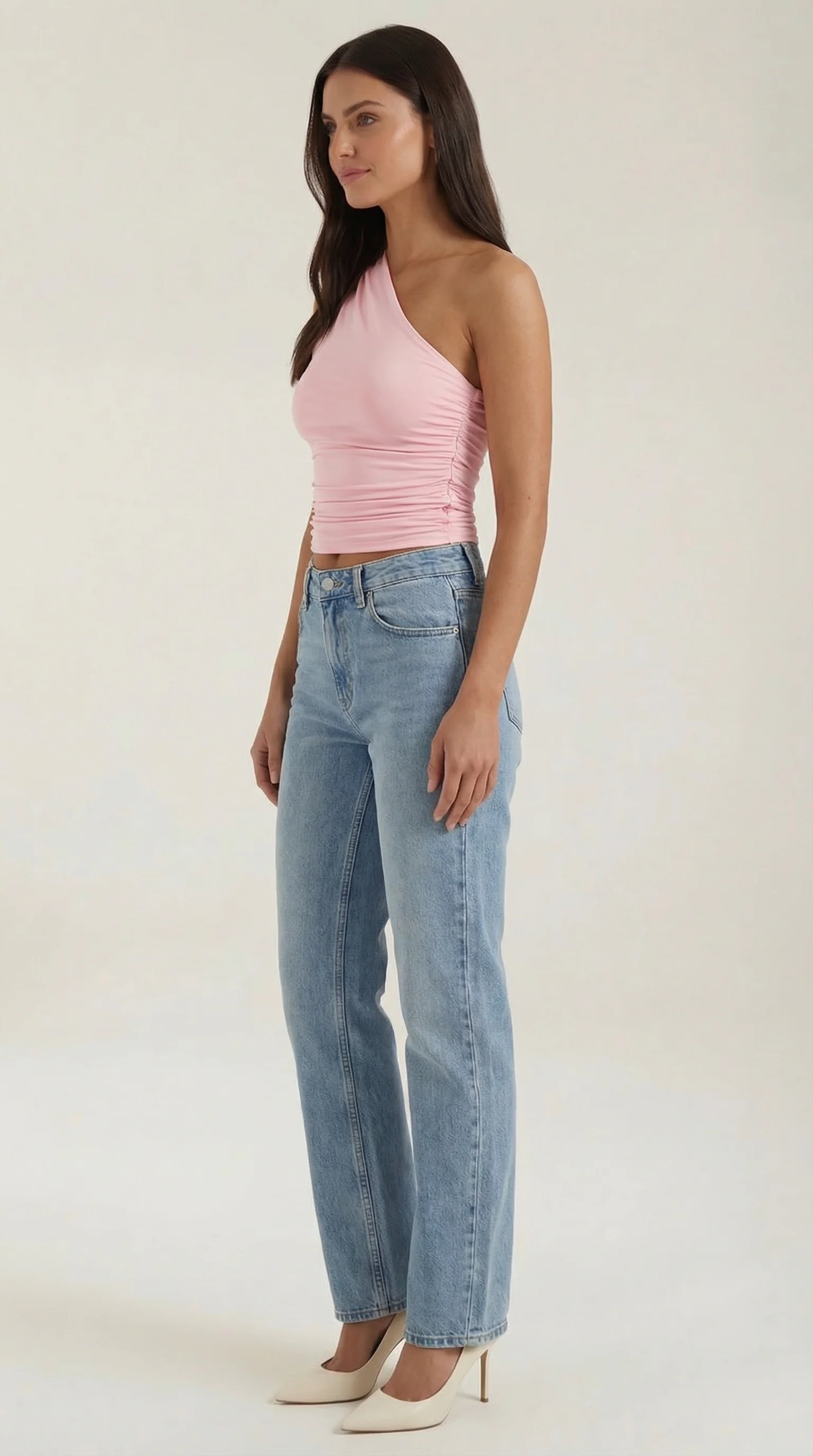?rmelloses One-Shoulder-Top mit seitlicher Raffung