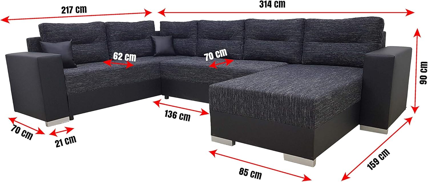 Generisch Sofa Couch Garnitur Sofagarnitur Captain U mit Schlaffunktion Wohnlandschaft