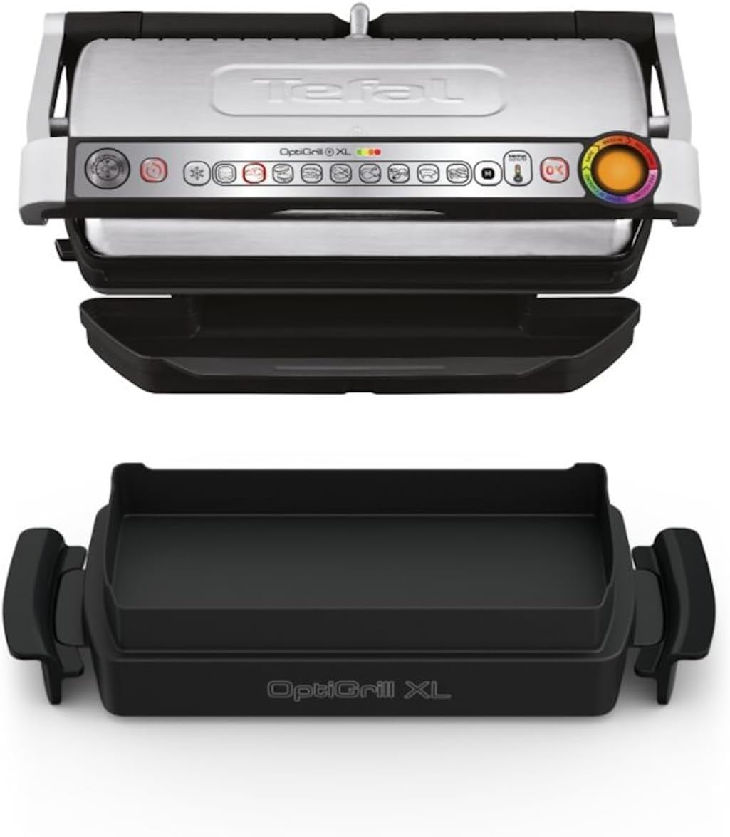 Tefal OptiGrill+ XL | Kontaktgrill mit automatischer Temperatur-Anpassung | 9 automatische Programme | XL-Grillfläche | inklusive Backschale | GC724D12