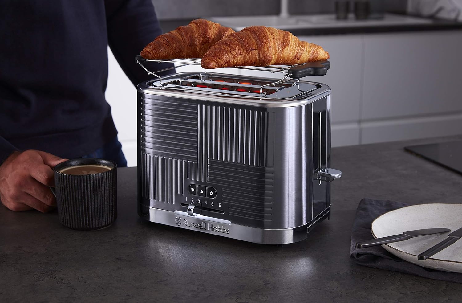 Russell Hobbs GeoSteel Frühstückset Toaster, Wasserkocher und Kaffeemaschine