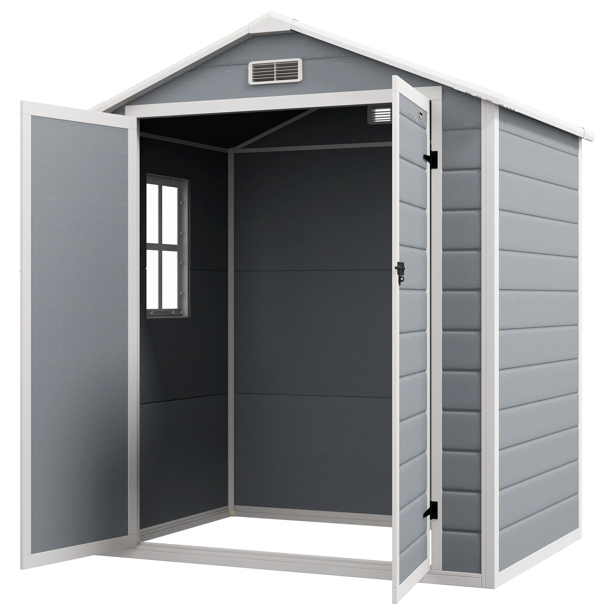 Outsunny Metalen Tuinschuur, afsluitbaar, Dubbele Deur, Raam, Aluminiumframe, 1,80 x 1,30 x 2,10 m, Grijs