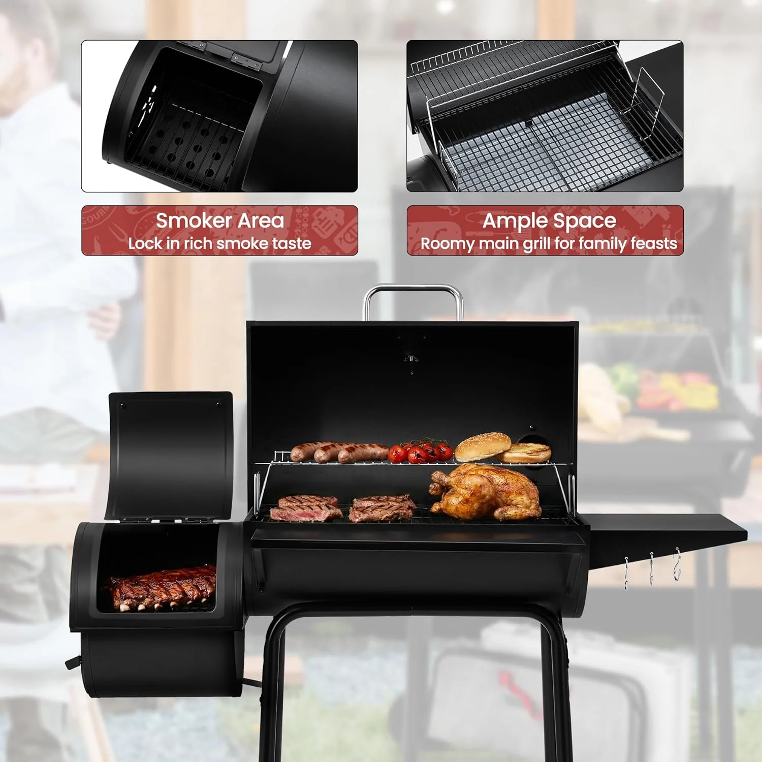 Royal Gourmet CC1830S BBQ Charcoal Grill and Offset Smoker | 823 Square Inch cooking