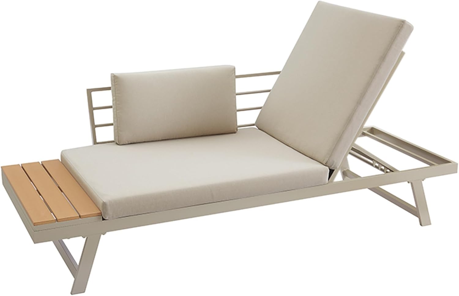 Riess Ambiente Verstellbare Gartenlounge MODULAR Miami - 230cm - Champagner Greige - WPC Aluminium - Gartensofa Gartenliege mit Ablage