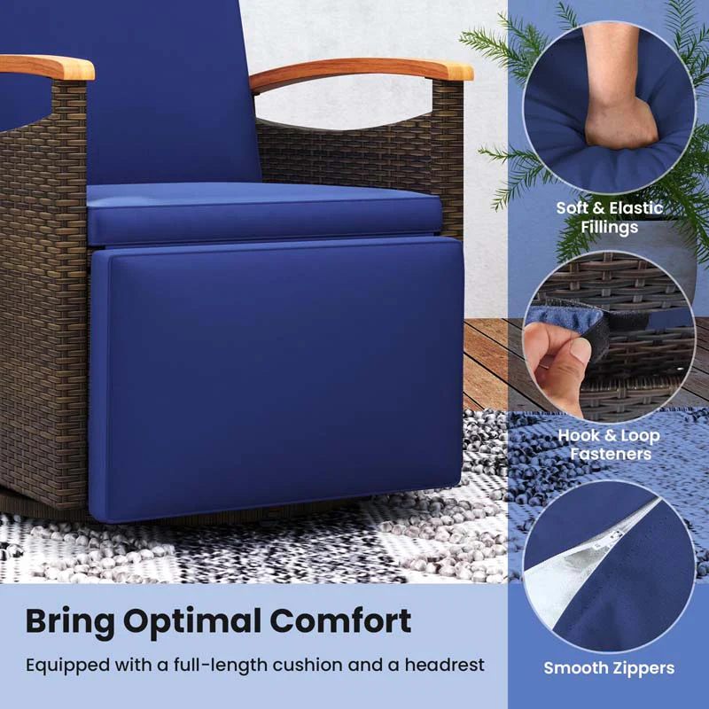 Eletriclife Patio Rattan 360�� Swivel Recliner Chair with Adjustable Backrest and Footrest
